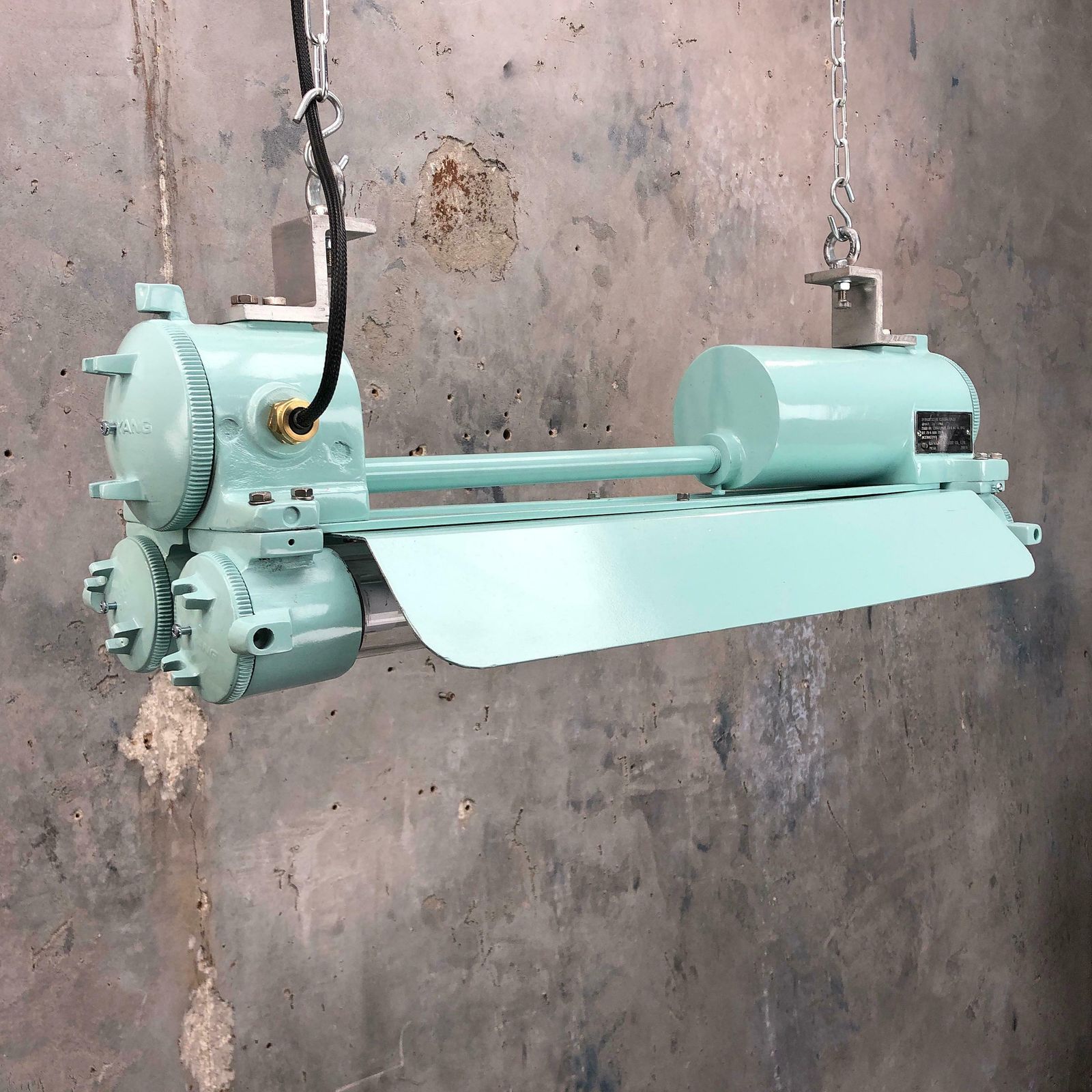 1970s Cast Aluminum, Brass And Glass Industrial Flame Proof Led Strip Light