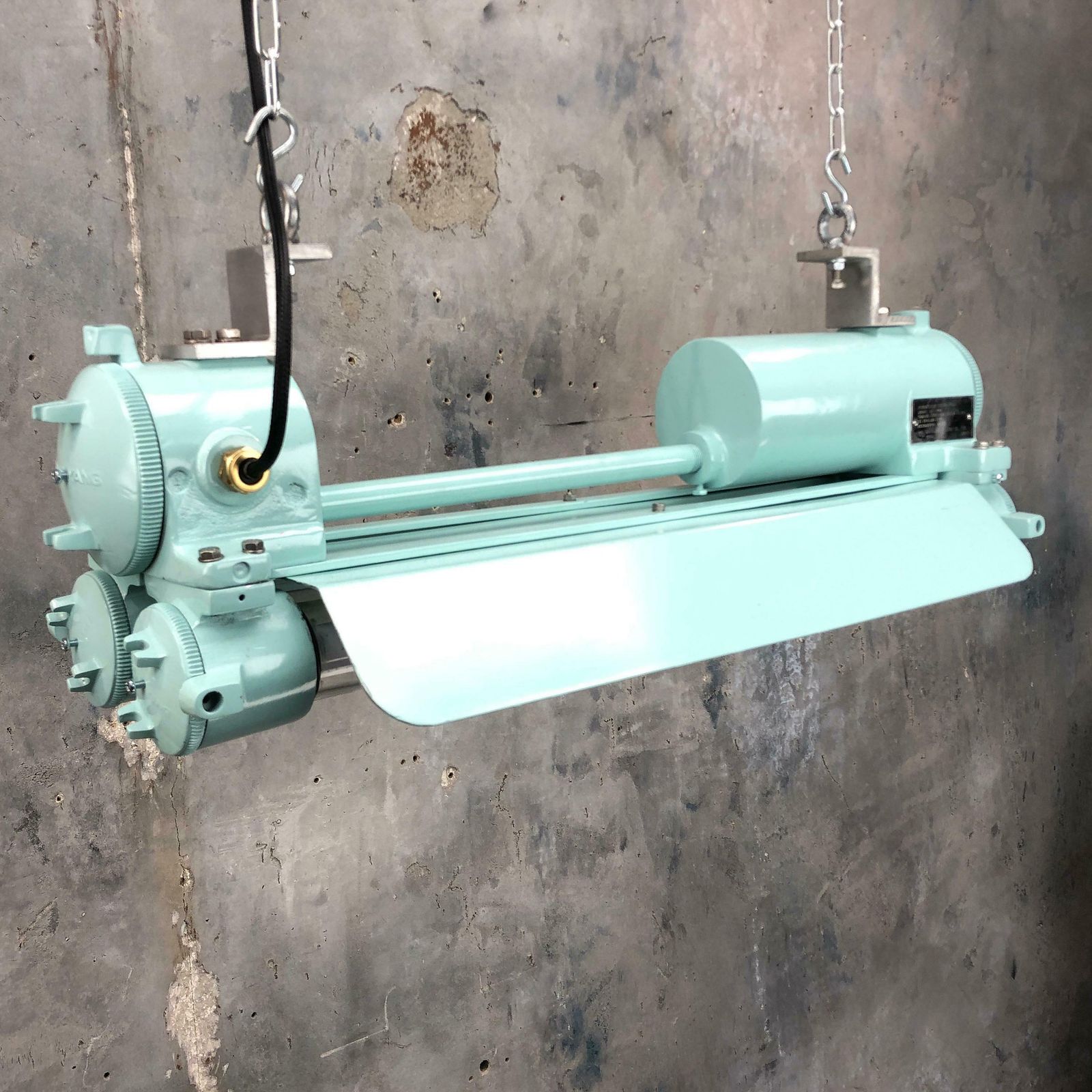 Lighting 1970s Cast Aluminum, Brass And Glass Industrial Flame Proof Led Strip Light photo