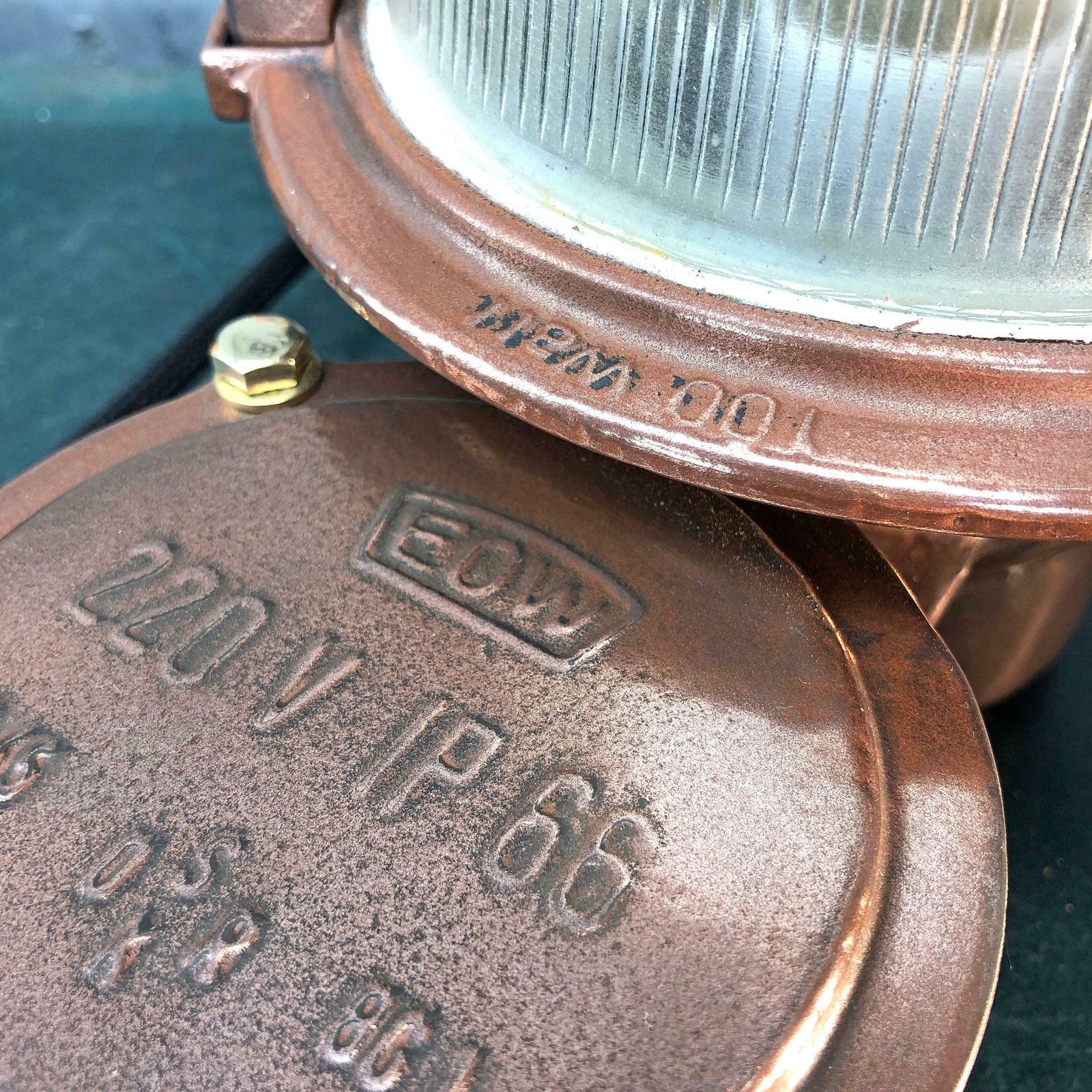 1970s German Eow Gdr Copper, Brass And Holophane Glass Wall Light / Table Lamp photo buy