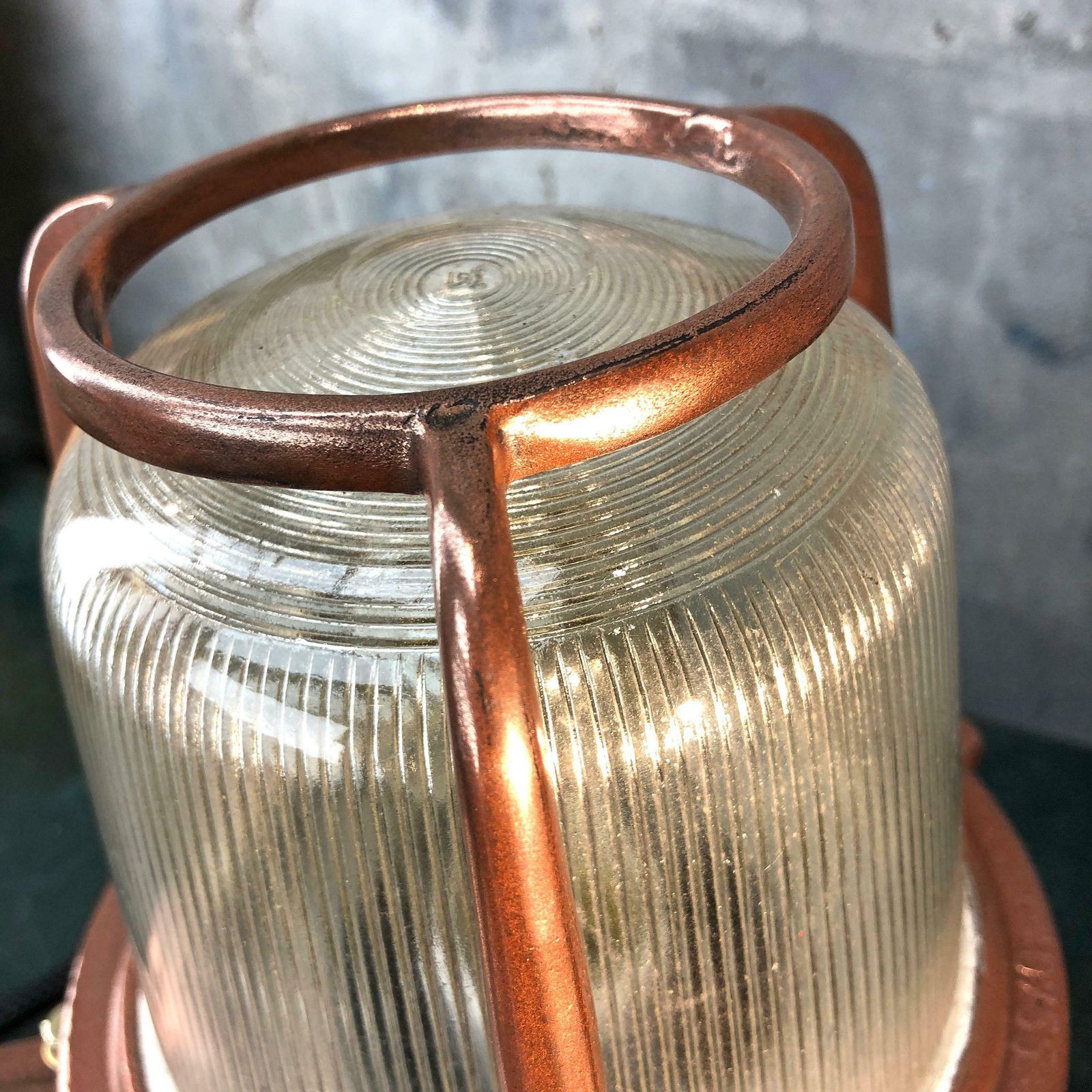 1970s German Eow Gdr Copper, Brass And Holophane Glass Wall Light / Table Lamp photo vintage