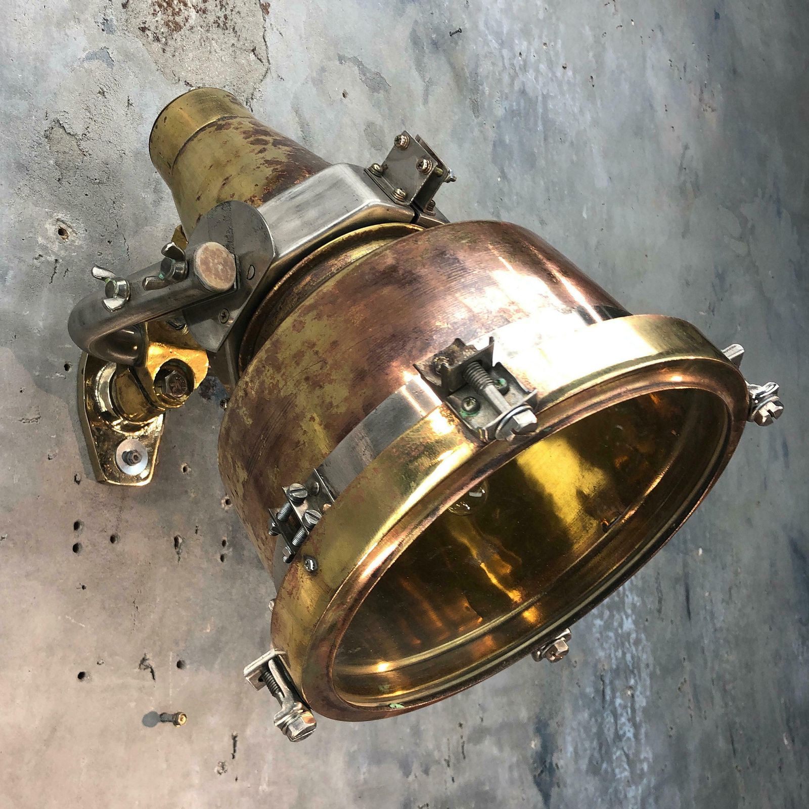 1960s Japanese Spun Brass And Aluminum Architectural Wall Washer Uplighter photo Lighting