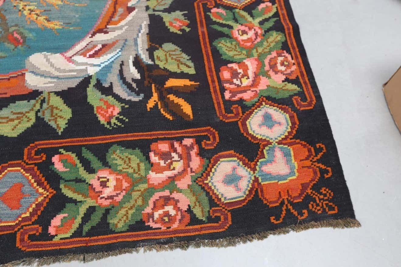 Handmade Kilim Rug Traditional Floral Carpet Livingroom Moldavian Kelim Brown photo furniture