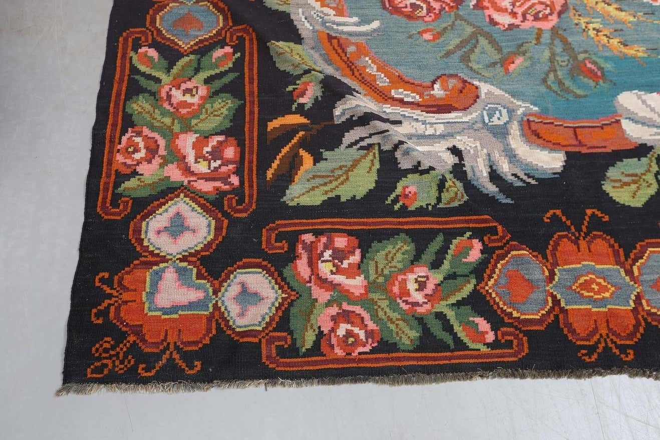 Handmade Kilim Rug Traditional Floral Carpet Livingroom Moldavian Kelim Brown photo 4100.0