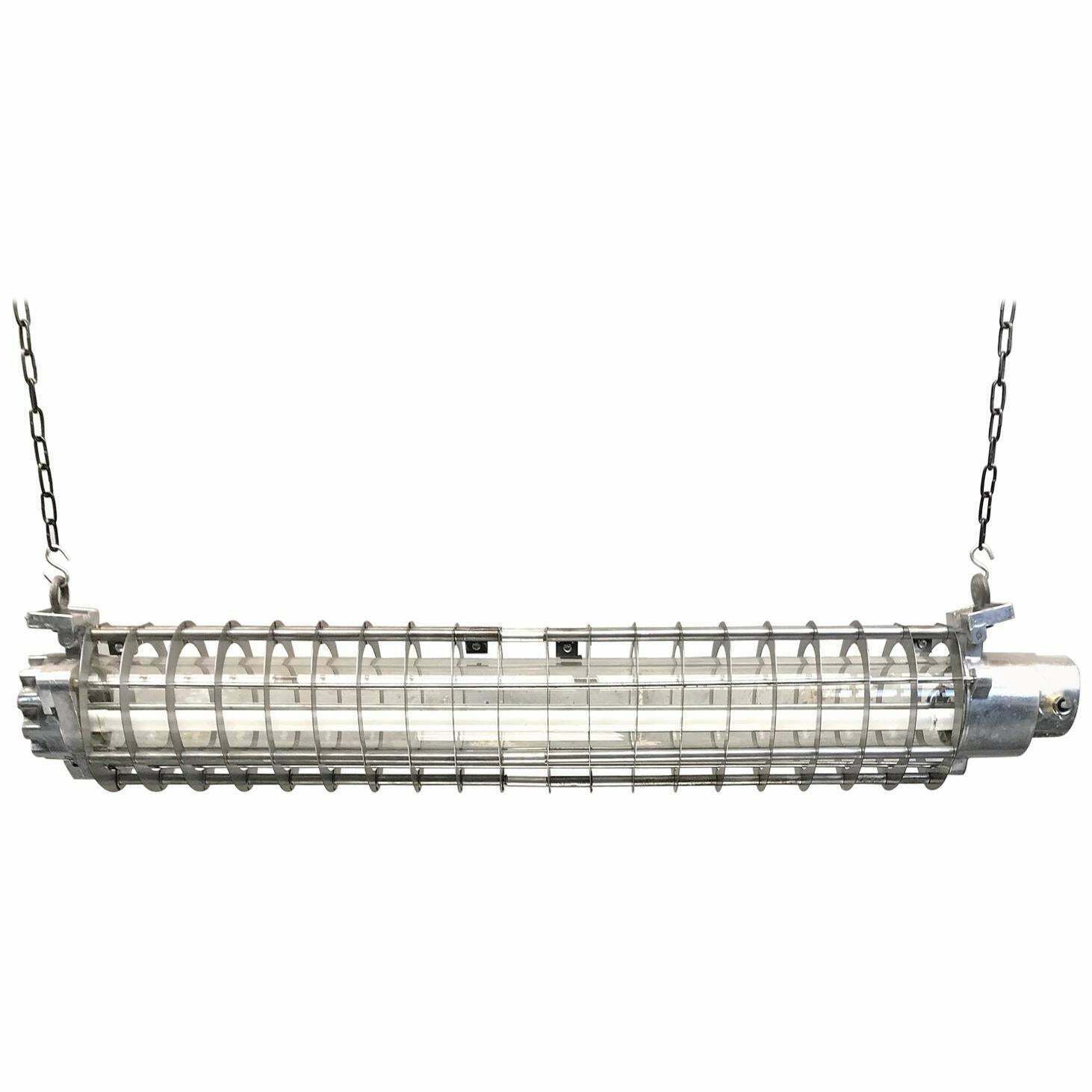 1970s German Cast Metal Explosion Proof Strip Light With Glass And Steel Shade