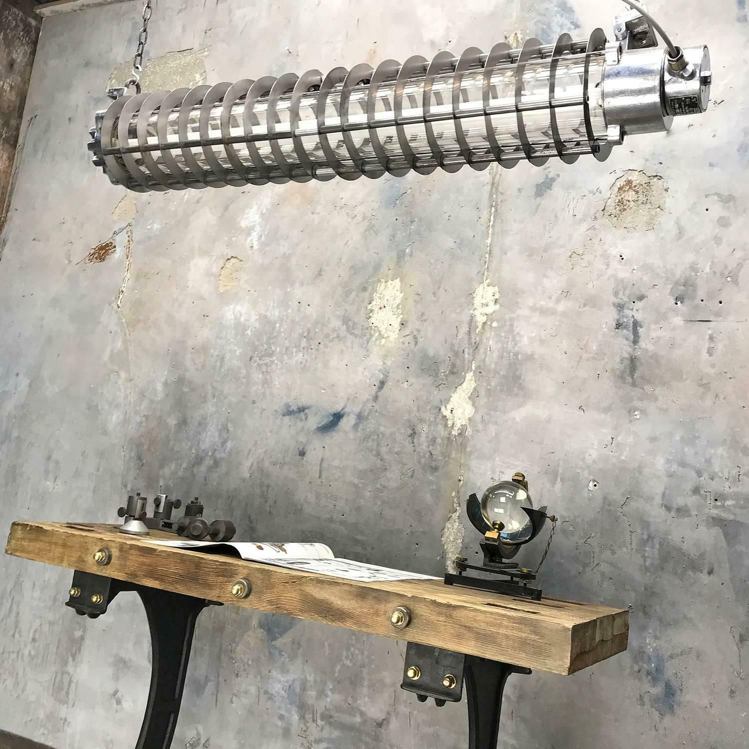 1750.0 1970s German Cast Metal Explosion Proof Strip Light With Glass And Steel Shade photo
