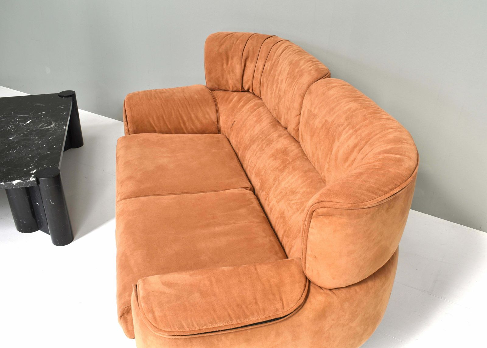 Rare Bull Sofa In Terra Alcantara By Gianfranco Frattini For Cassina Italy, 1987 photo vinterior
