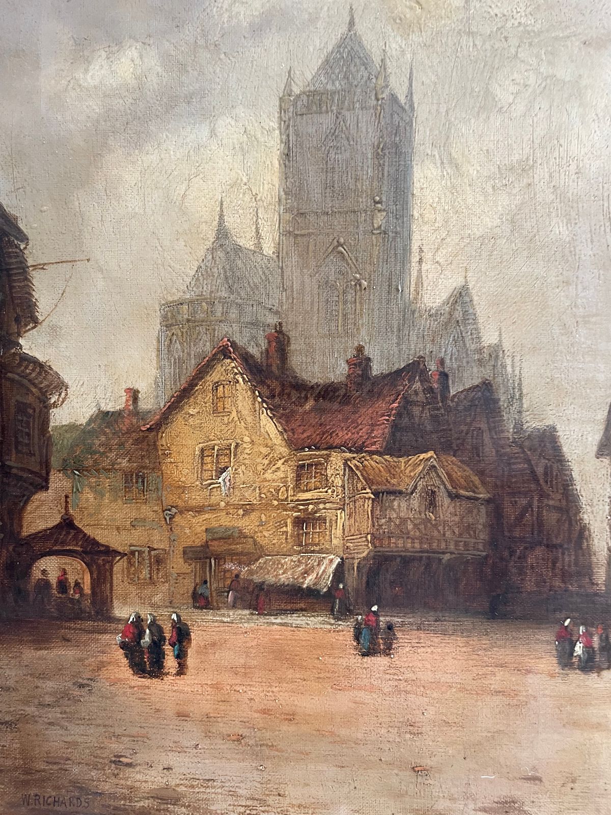 Nineteenth Century  Gilt Framed Oil On Canvas Of A Picturesque Urban Scene In Southern France. 'Rodez Catherdral'  Signed W  Richards photo furniture