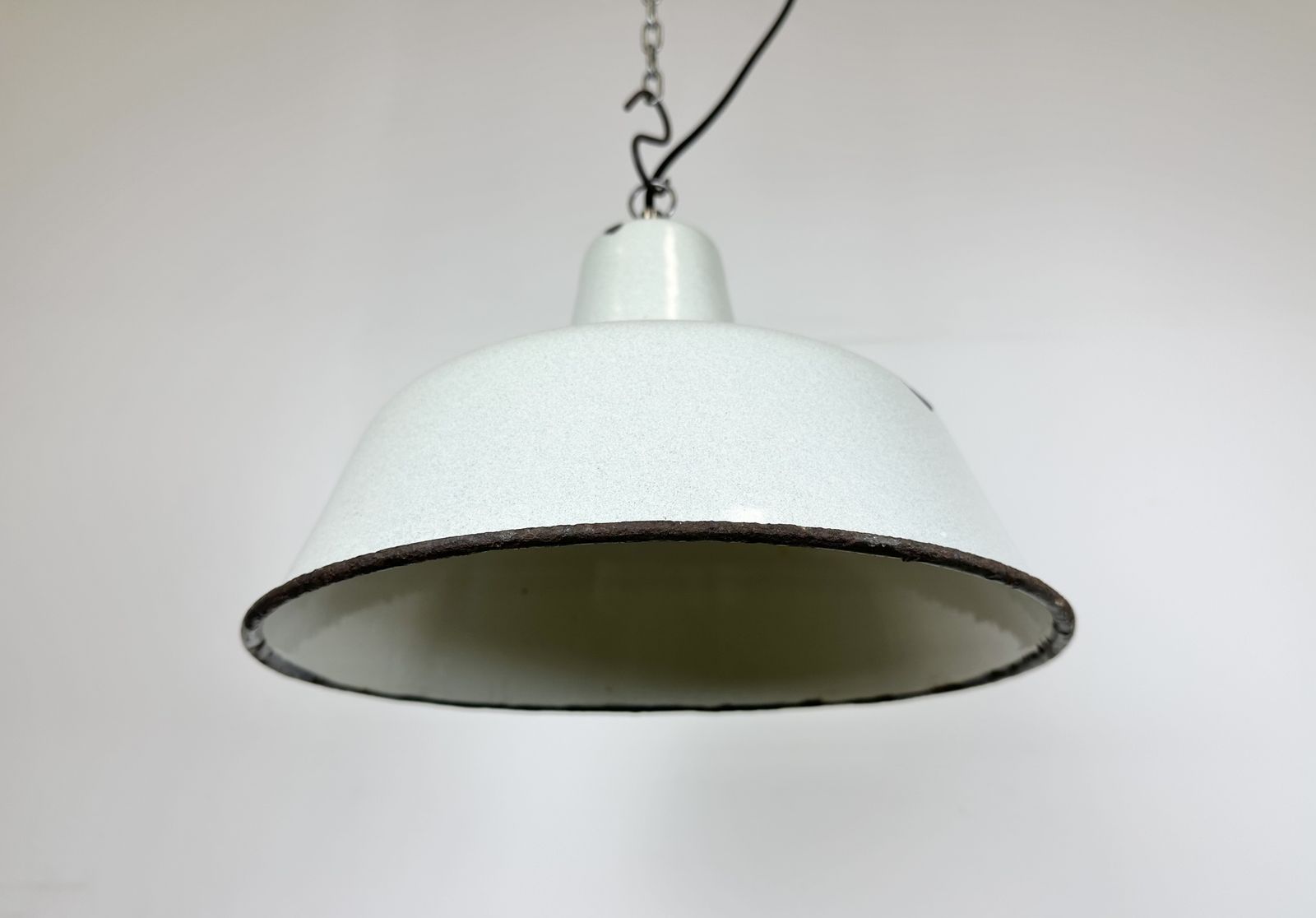 Industrial White Enamel Factory Pendant Lamp From Zaos, 1960s, 2x photo Lighting