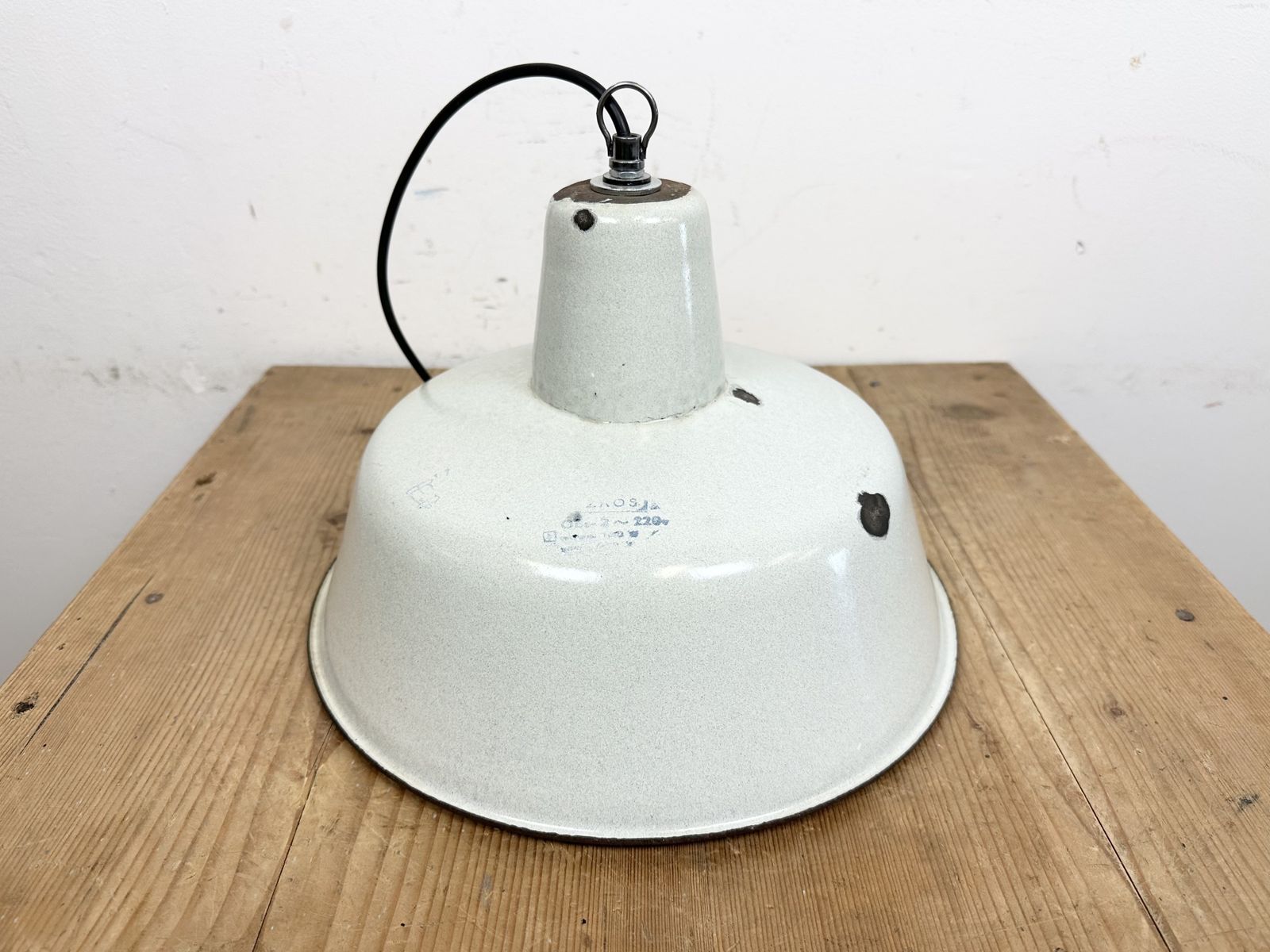 Industrial White Enamel Factory Pendant Lamp From Zaos, 1960s, 2x photo 199.0