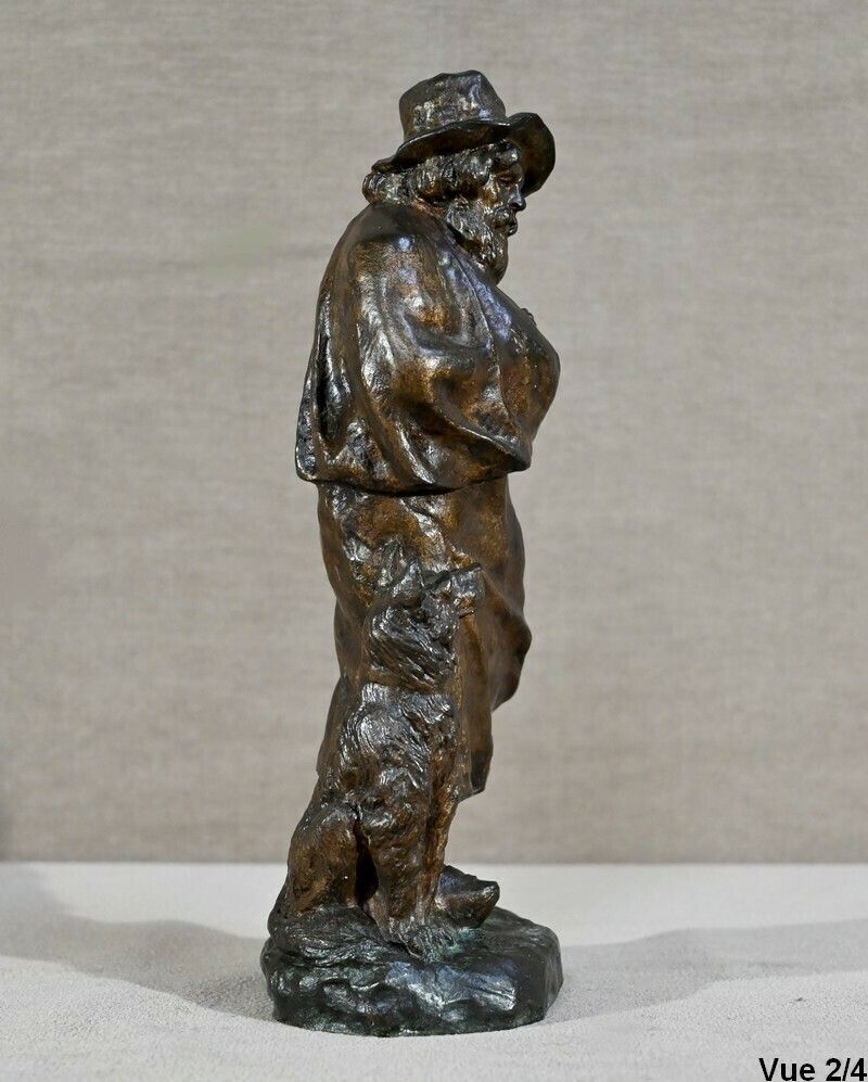 Art Bronze "The Shepherd And His Dog", Signed G.Omerth   Early 20th Century photo