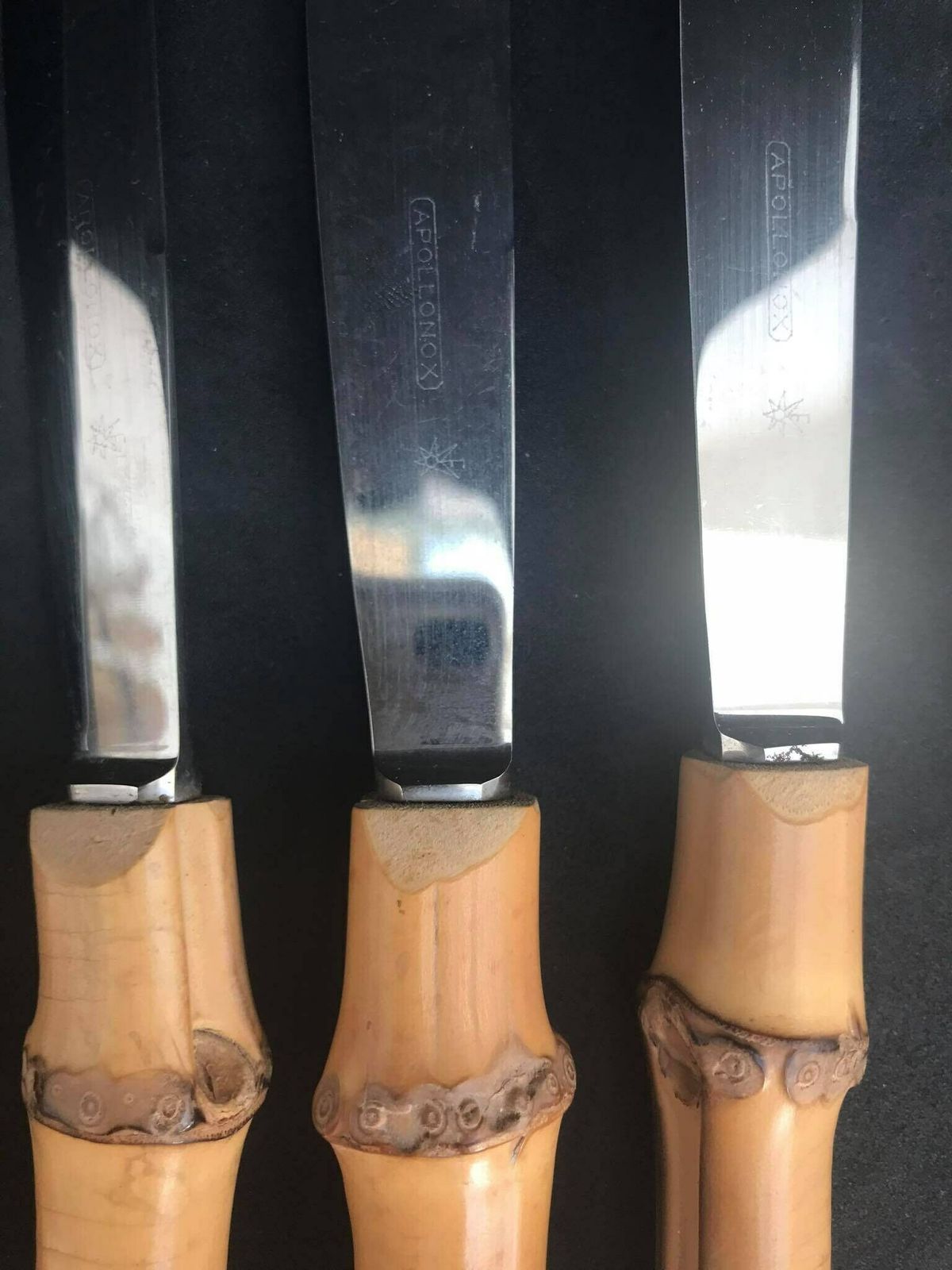 Bamboo Flatware Set Vintage Knives Dinner Knife 1960s Bamboo Handle Stainless Flatware Made In France Boho Chic Bohemian Folk Nature photo 125.0