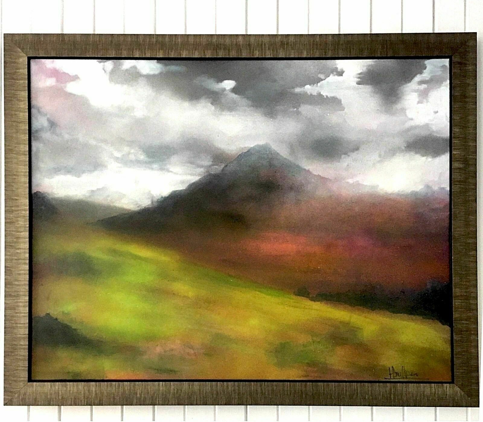 Framed Original Oil And Spray Painting Of Ruberslaw In Scottish Borders