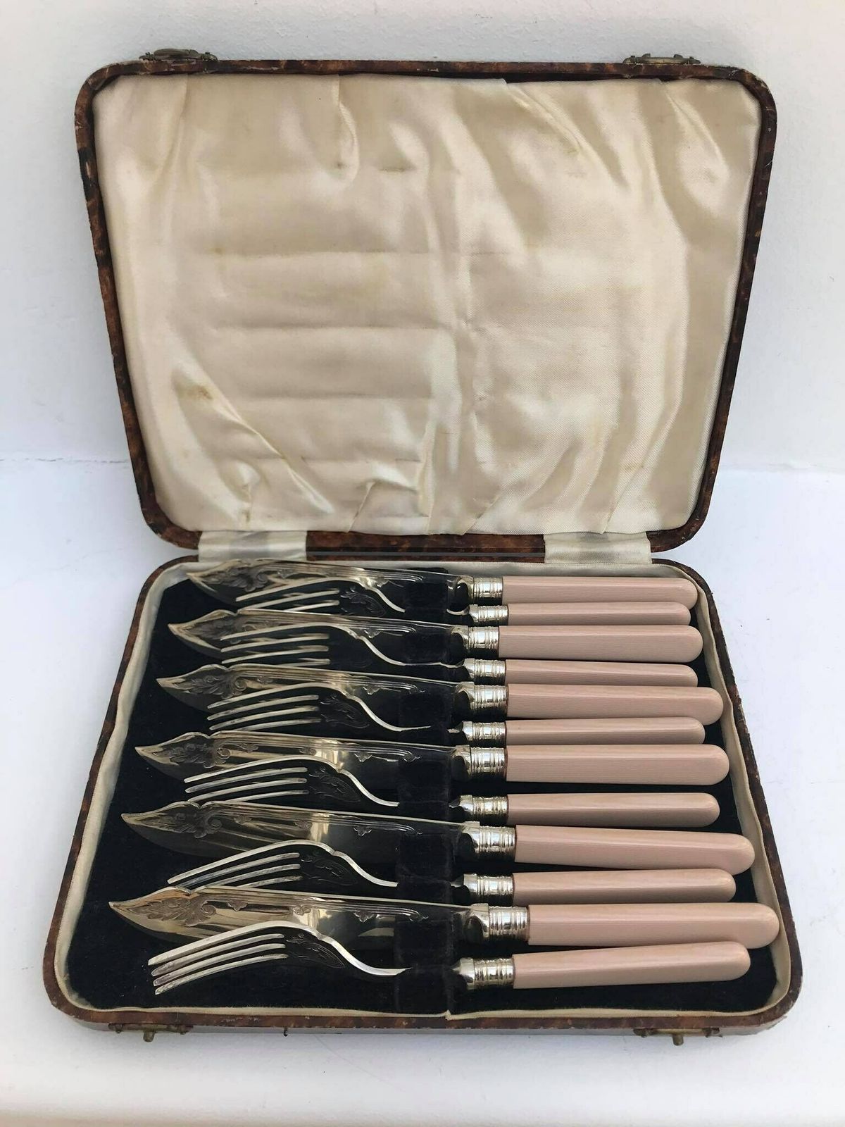 Seafood Fish Flatware Forks 12 Boxed Seafood Cutlery Silver Plated Bands, Stainless Steel And Ivorine Table Holiday Dinner Wedding Gift photo vintage
