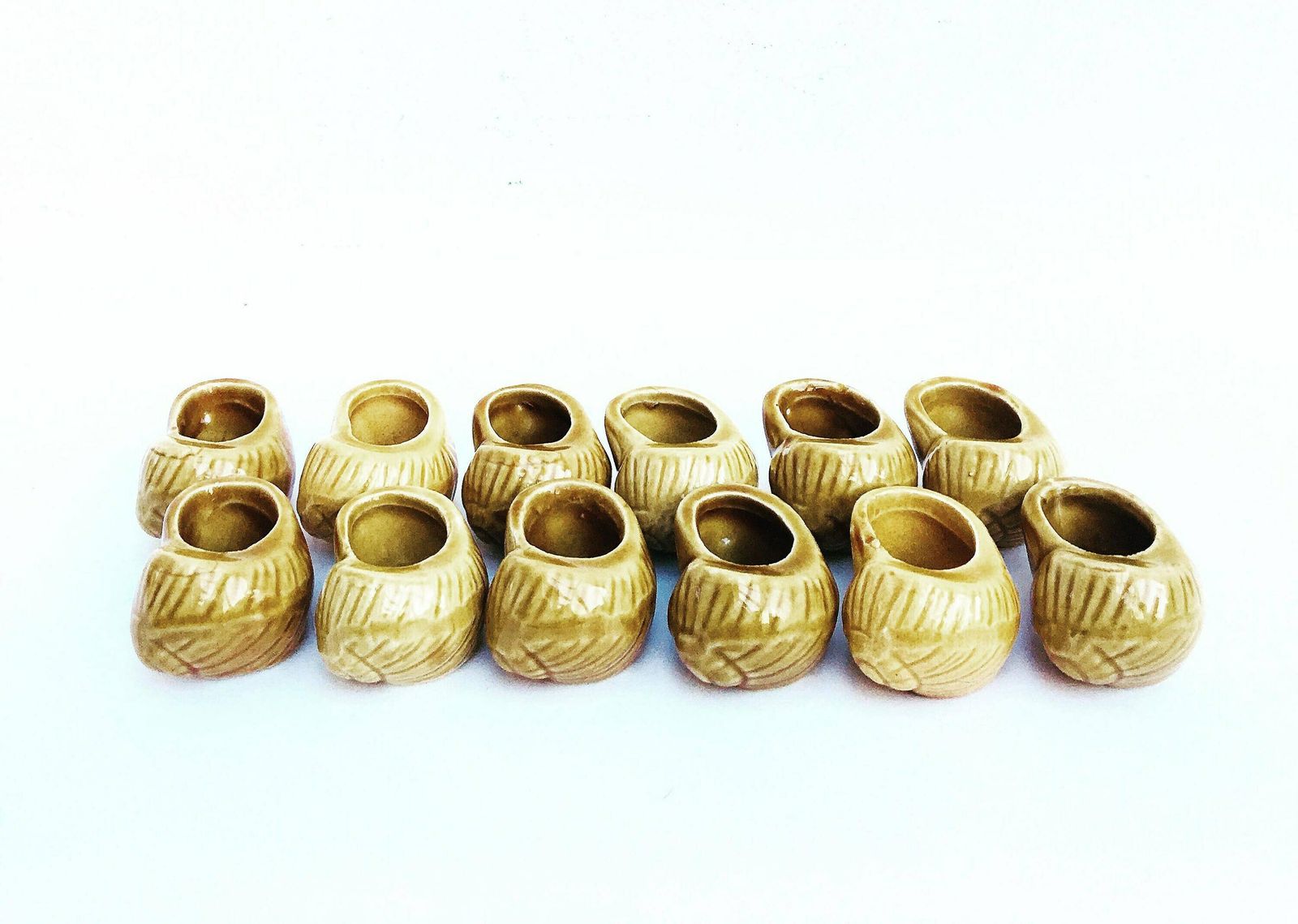 Ceramic Escargot Shells, Snail Serving Shells, Set Of 12 French Vintage Table, French Pottery, Retro Table, Ceramic Baking Shells, 1970s photo furniture