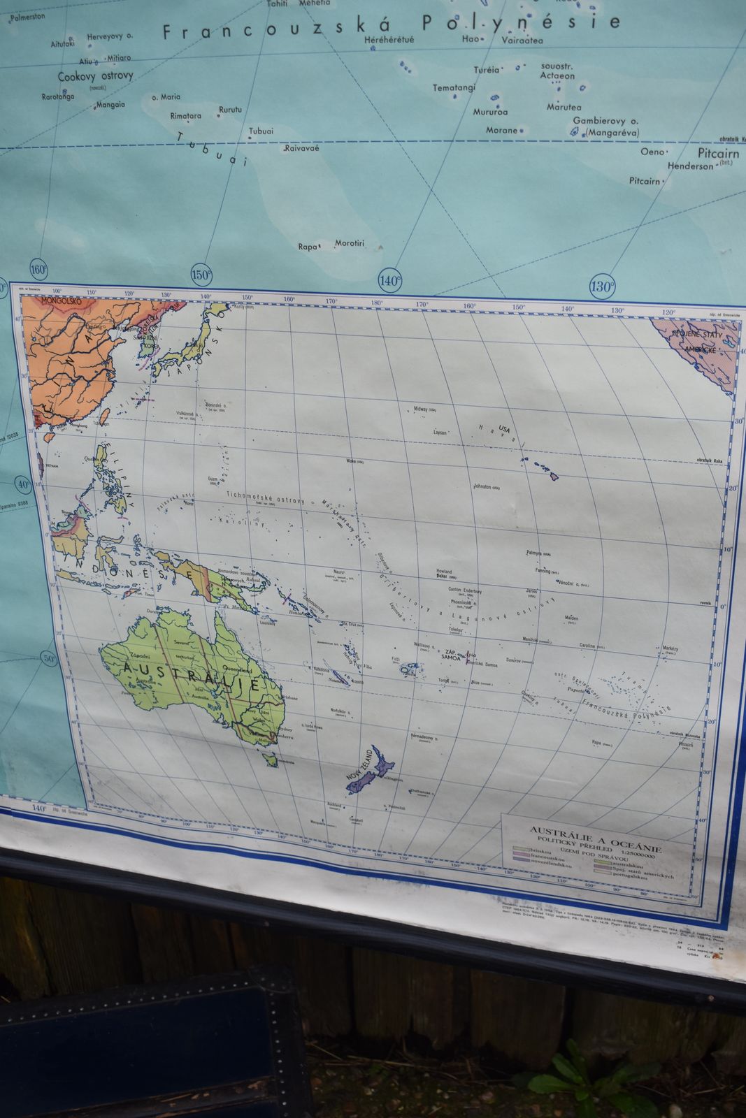 Vintage Oversized Australia Oceania Pacific Linen Backed Map Original Ba photo Art