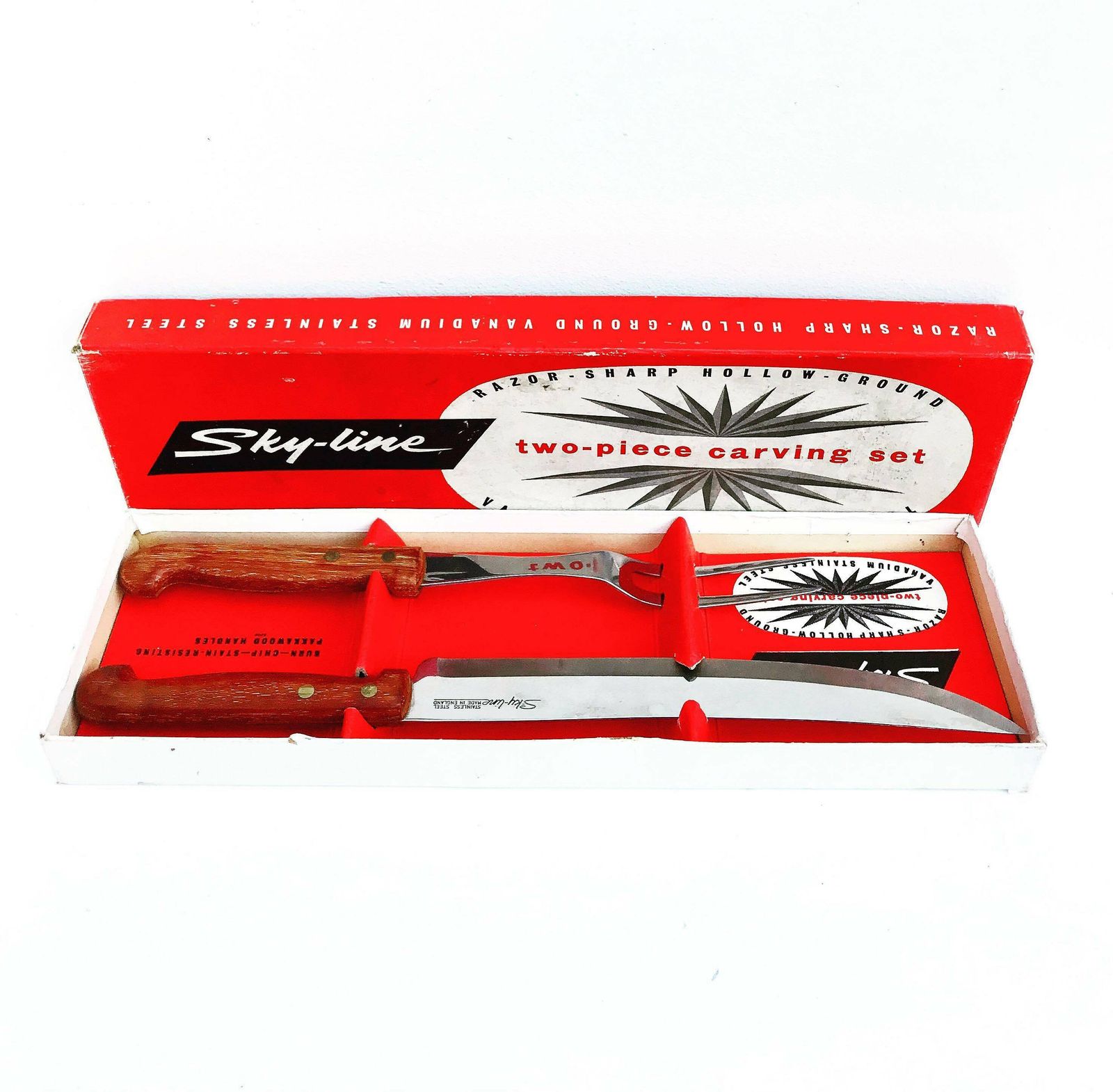 Carving Knife In Its Box Harpening Steel Knife Carving Set, Collectible Flatware Retro Cutlery Barbecue Tools Garden Dinner Sharp Sky Line