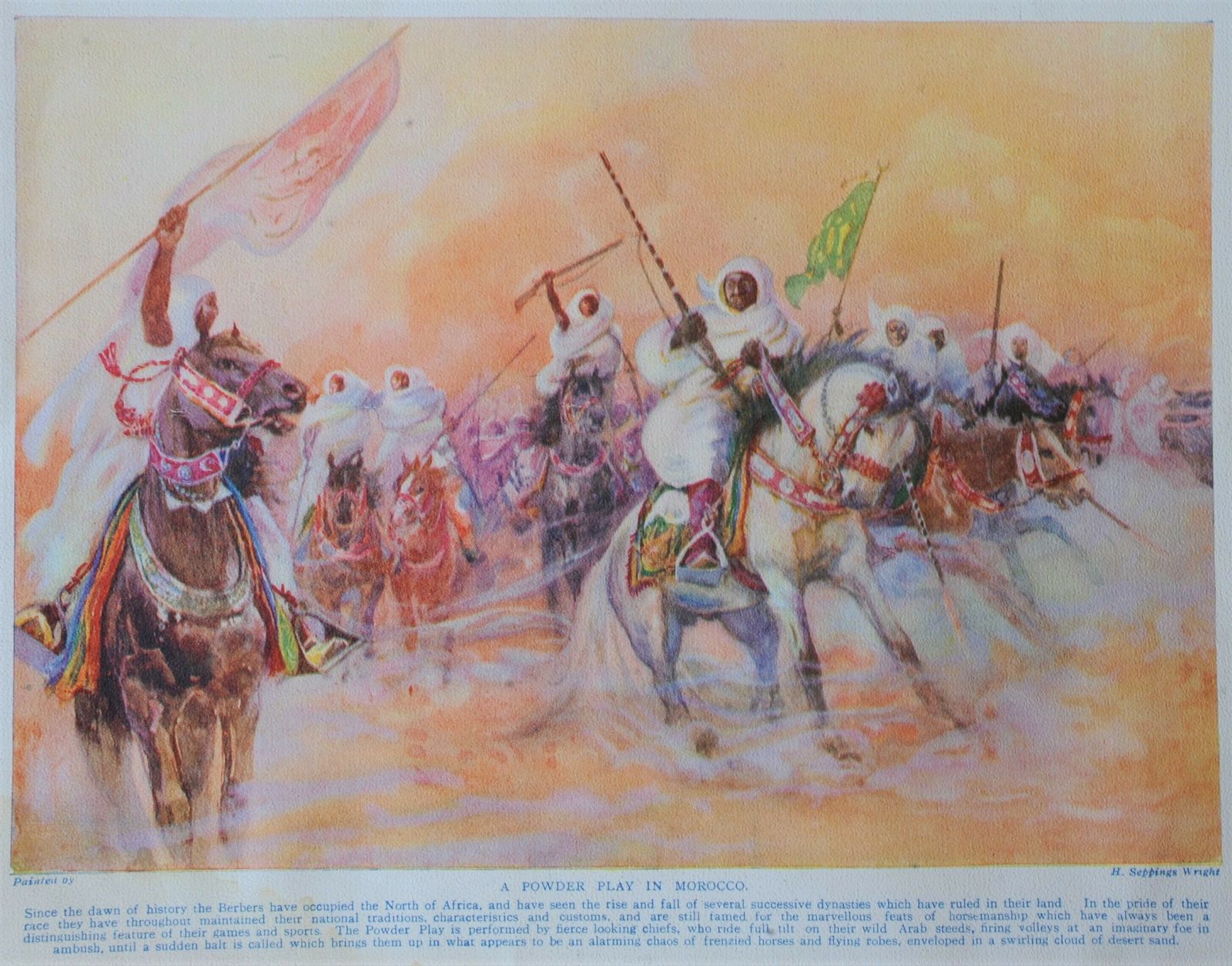 Antique Framed Colour Print Of Orientalist Painting Of Berbers In Morocco By Henry Wright photo furniture