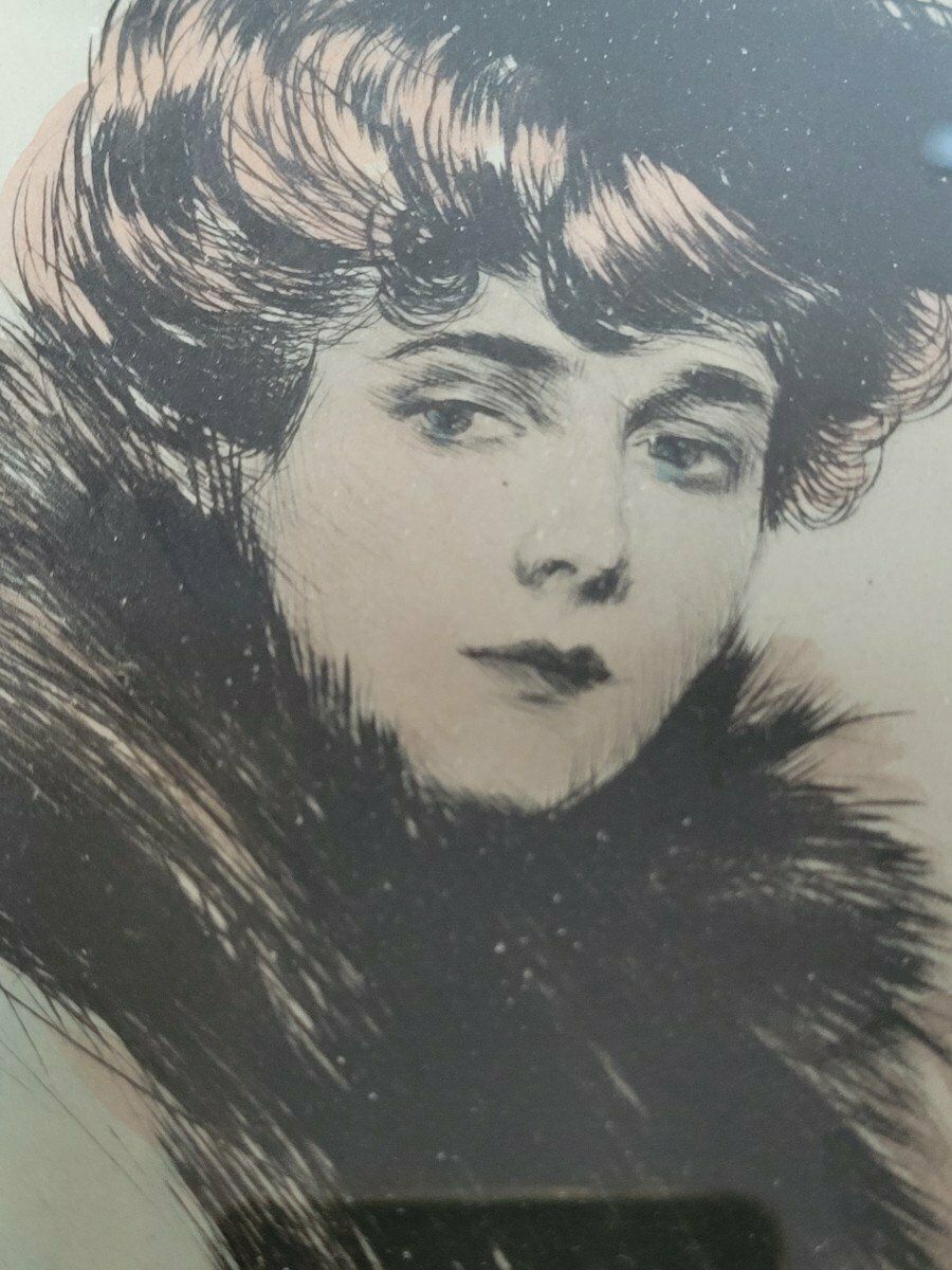 Helleu, Watercolor Lithograph, Portrait Of Mme Chéruit, Early 20th Century photo Art