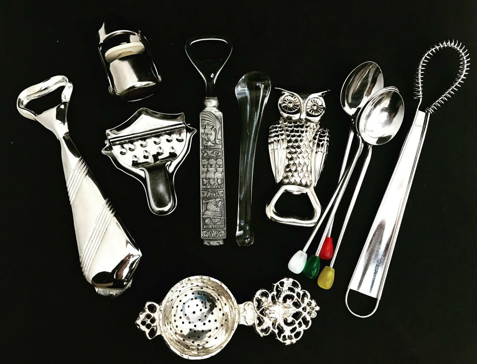 Bar Accessories Set Vintage Bar Tools Champagne Stopper Viking Bottle Opener Owl Beer Opener Lemon Squeezer Cocktail Spoon Stirrer Gift Him