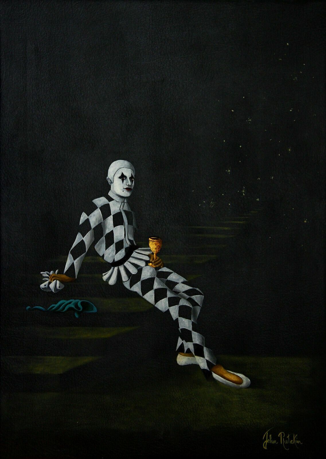 Acrylic On Vinyl By John Ratekin. Pierrot Sitting On A Stairway To Heaven photo furniture