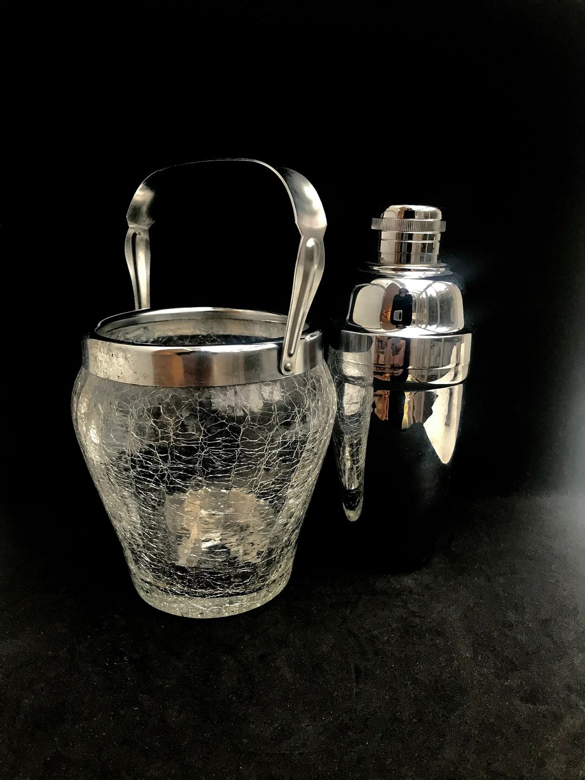 Barset – Cocktailshaker En Ijsemmer Met Craquelé Glas – Roestvrij Staal – Mid Century – Jaren 1960 – Mixologie photo 183.0