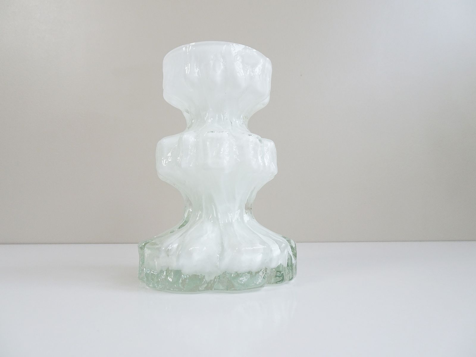 photo for sale White Ingrid Glass Vase By Glashütte Kurt Wokan   70s Glass Decoration
