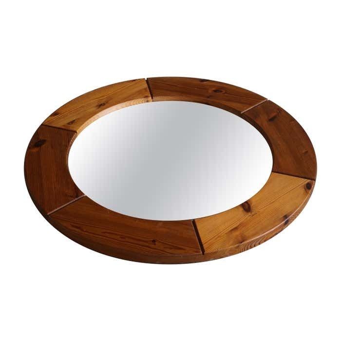 Wall Mirror In Solid Pine By Glasmäster Markaryd, Sweden, 1960s