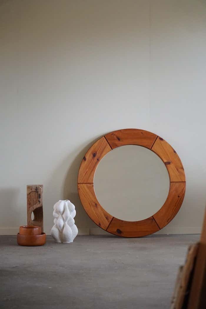 Wall Mirror In Solid Pine By Glasmäster Markaryd, Sweden, 1960s photo furniture