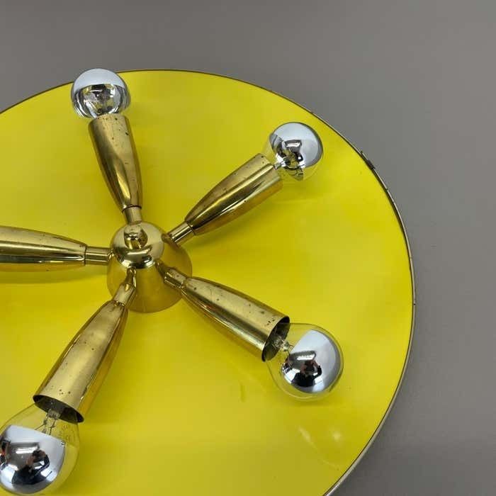 Brass + Yellow Stilnovo Style Theatre Wall Ceiling Light Sconces, Italy, 1950s photo vinterior