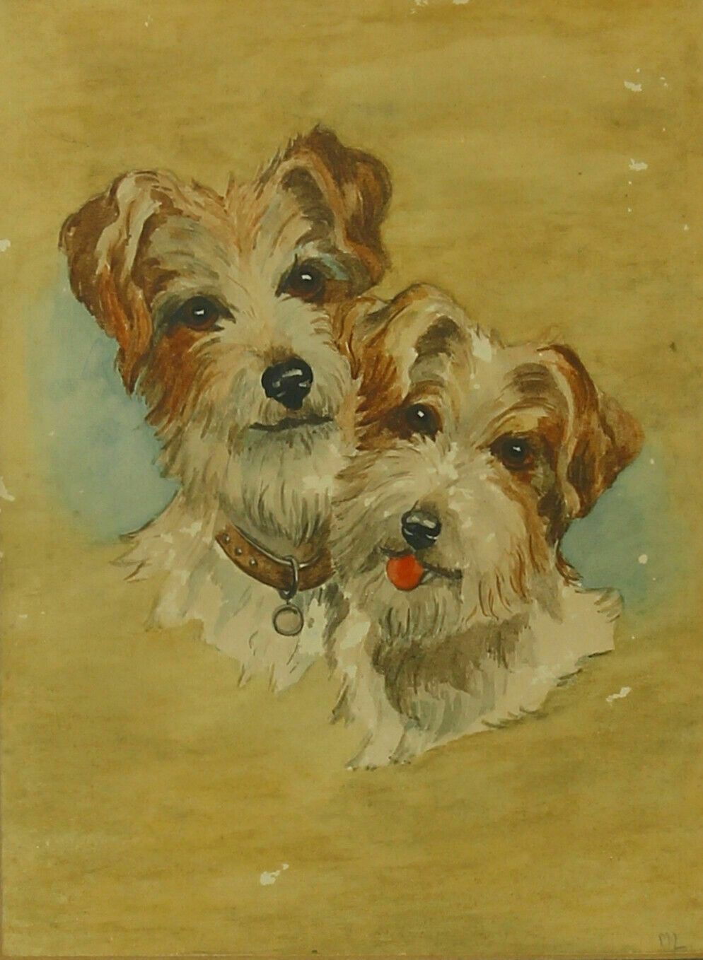 Watercolour Of Two Terriers, Initialled M.L. photo furniture
