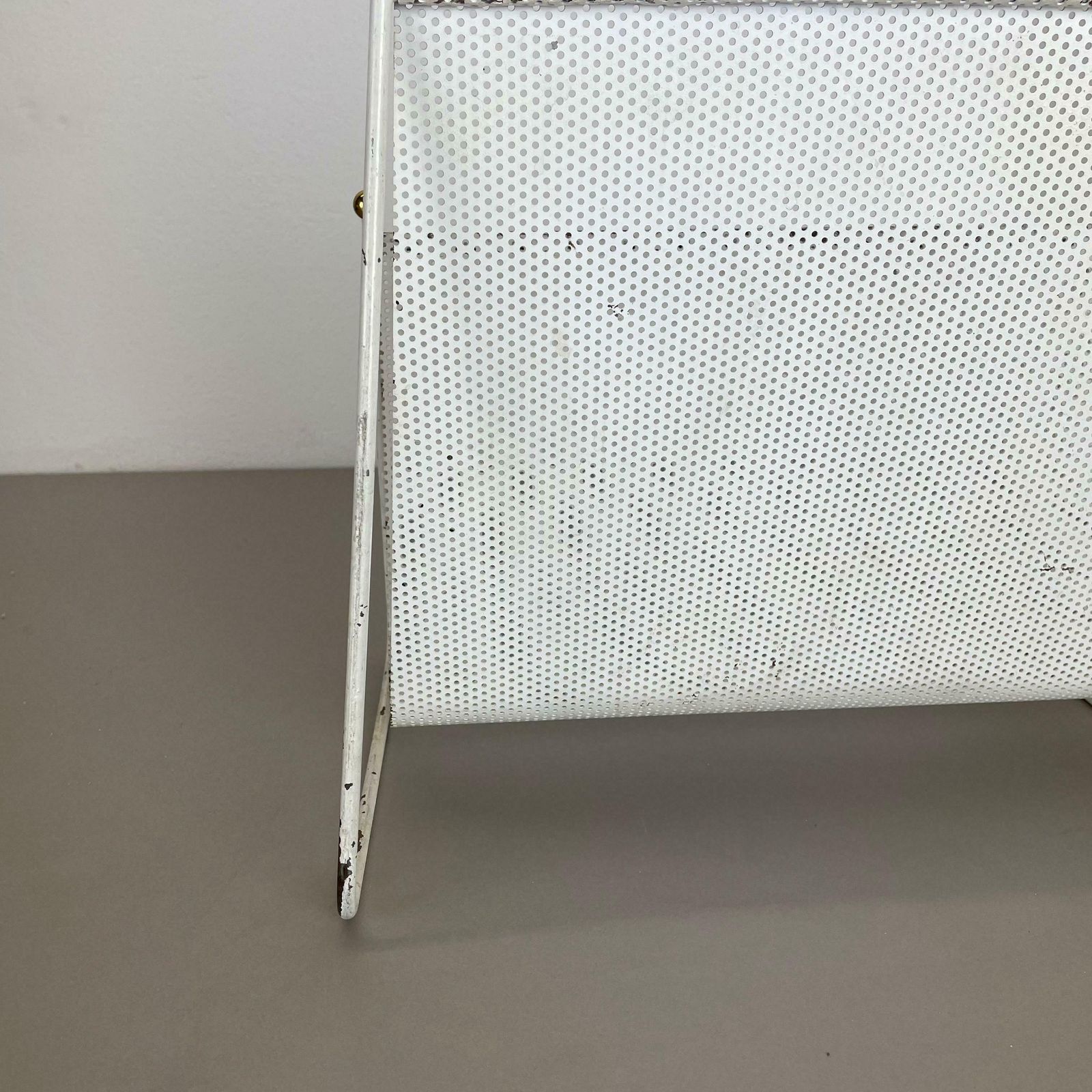 Mategot Aubock Style White Metal Hole Pattern Magazine Holder, France, 1950s photo 1982.0