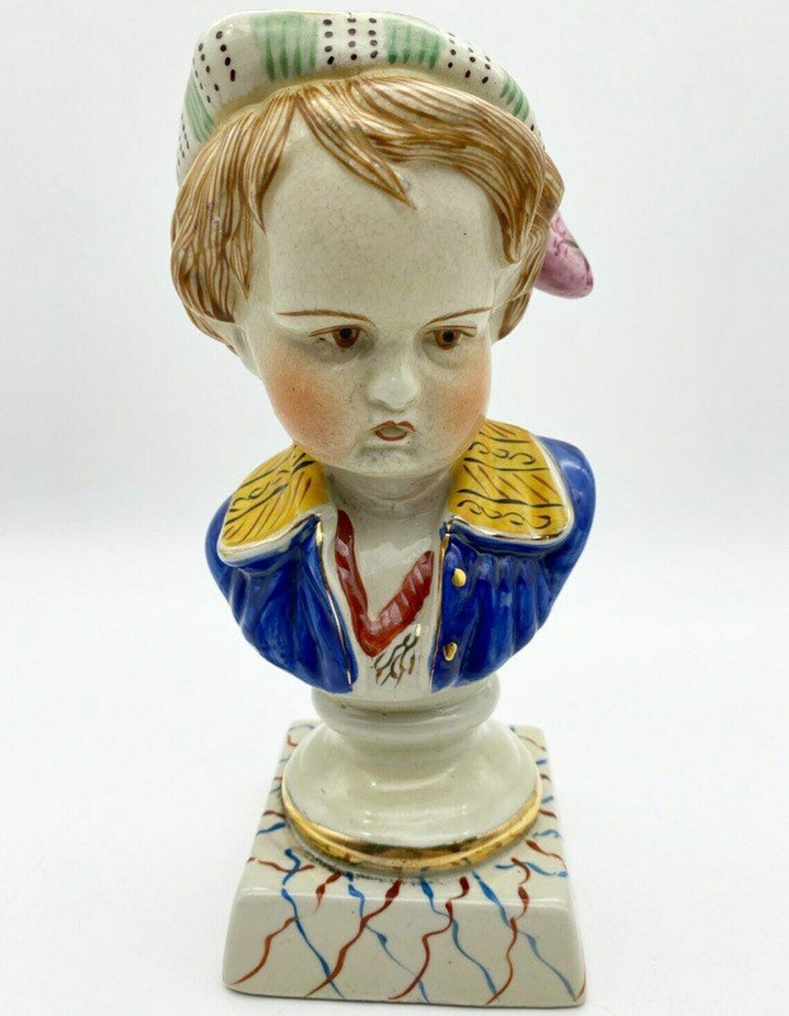 Antique Staffordshire Pair Of Children Busts Boy And Girl Figures photo vinterior