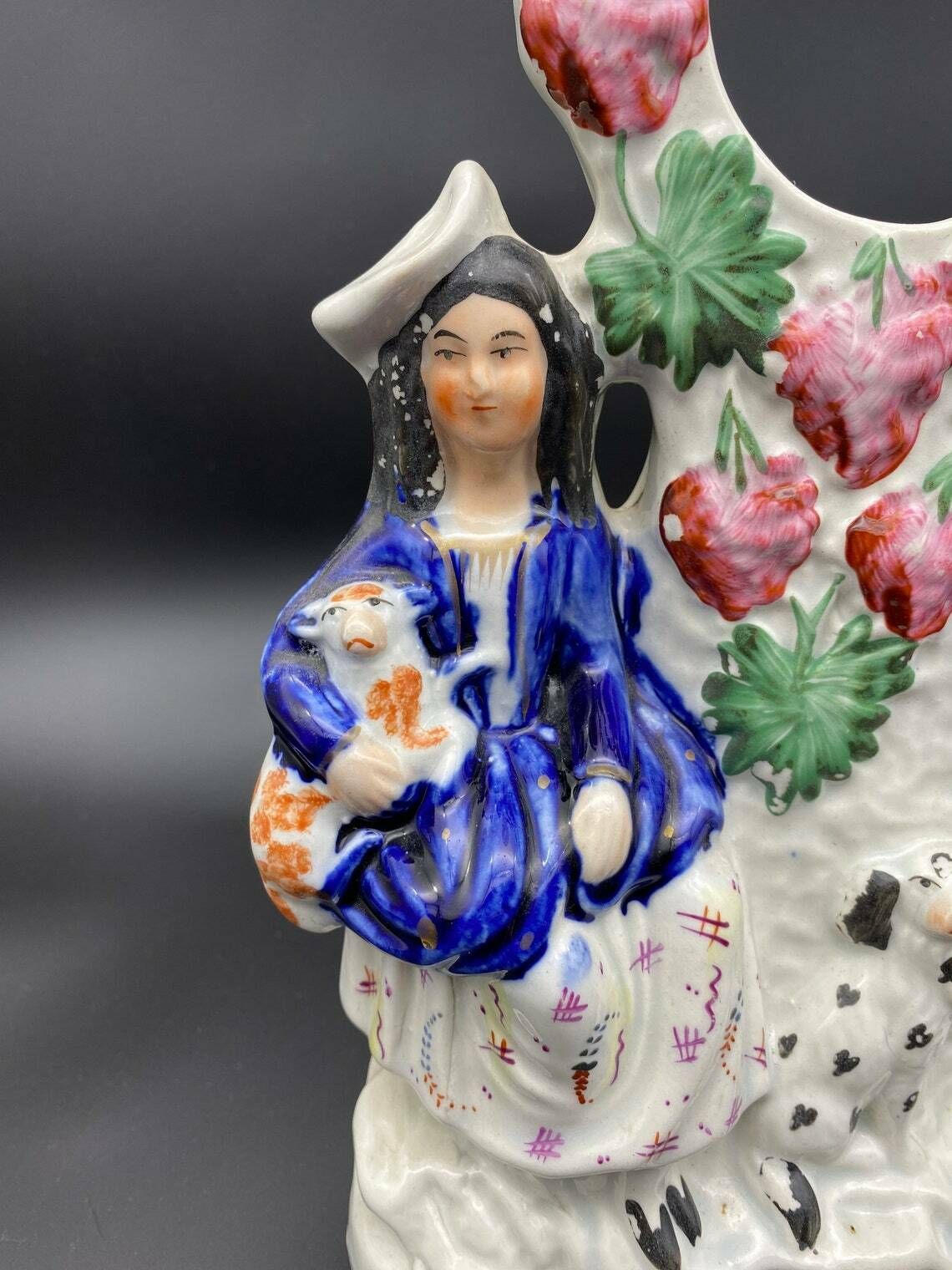 Antique Staffordshire Group Figure Couple Dog And Lamb Victorian Flatback photo furniture