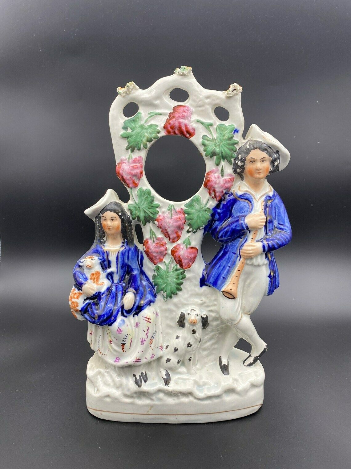 photo furniture Antique Staffordshire Group Figure Couple Dog And Lamb Victorian Flatback