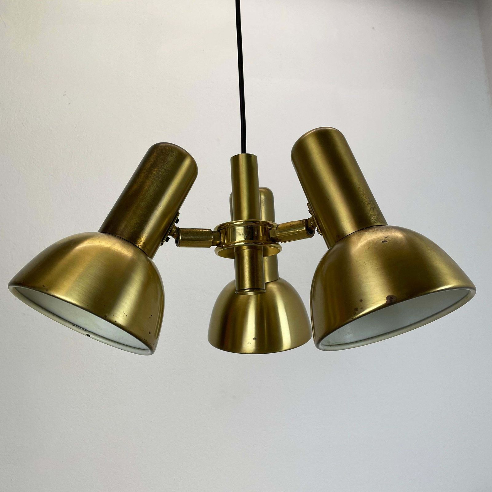 3 Spot Brass Tone Hanging Light Koch And Lowy Style Omi Lighting, Germany 1970 photo for sale