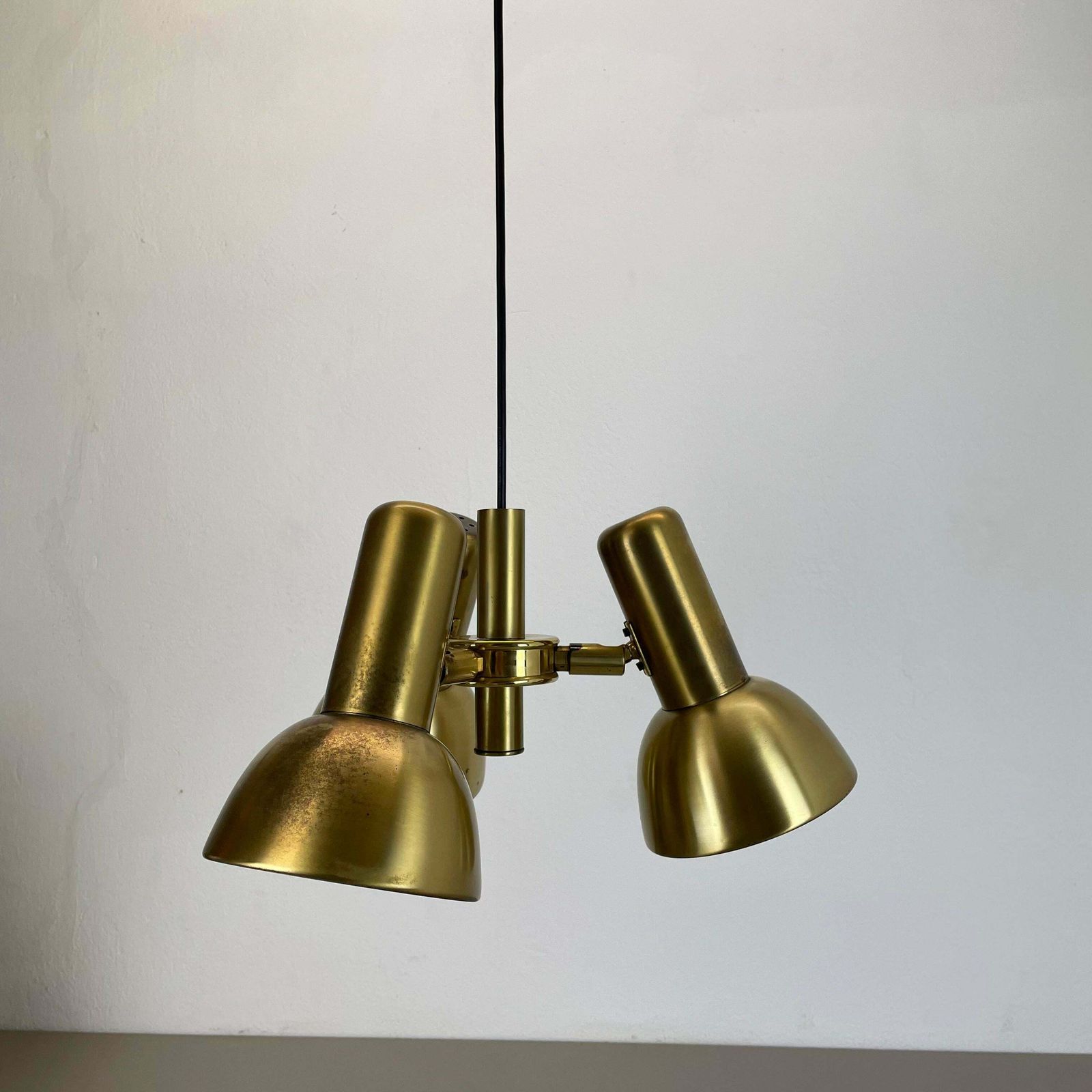 3 Spot Brass Tone Hanging Light Koch And Lowy Style Omi Lighting, Germany 1970 photo 1447.0