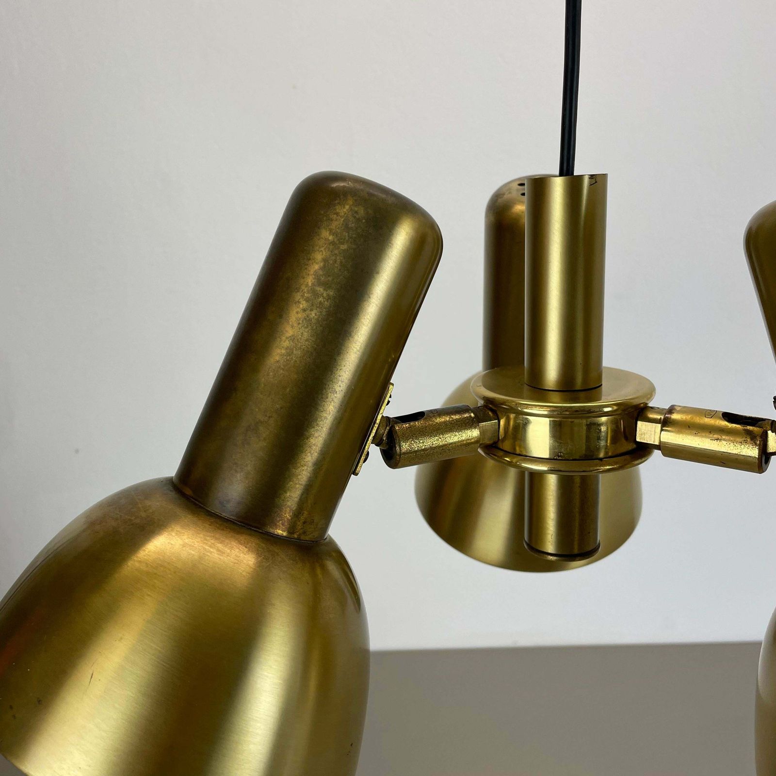 photo furniture 3 Spot Brass Tone Hanging Light Koch And Lowy Style Omi Lighting, Germany 1970