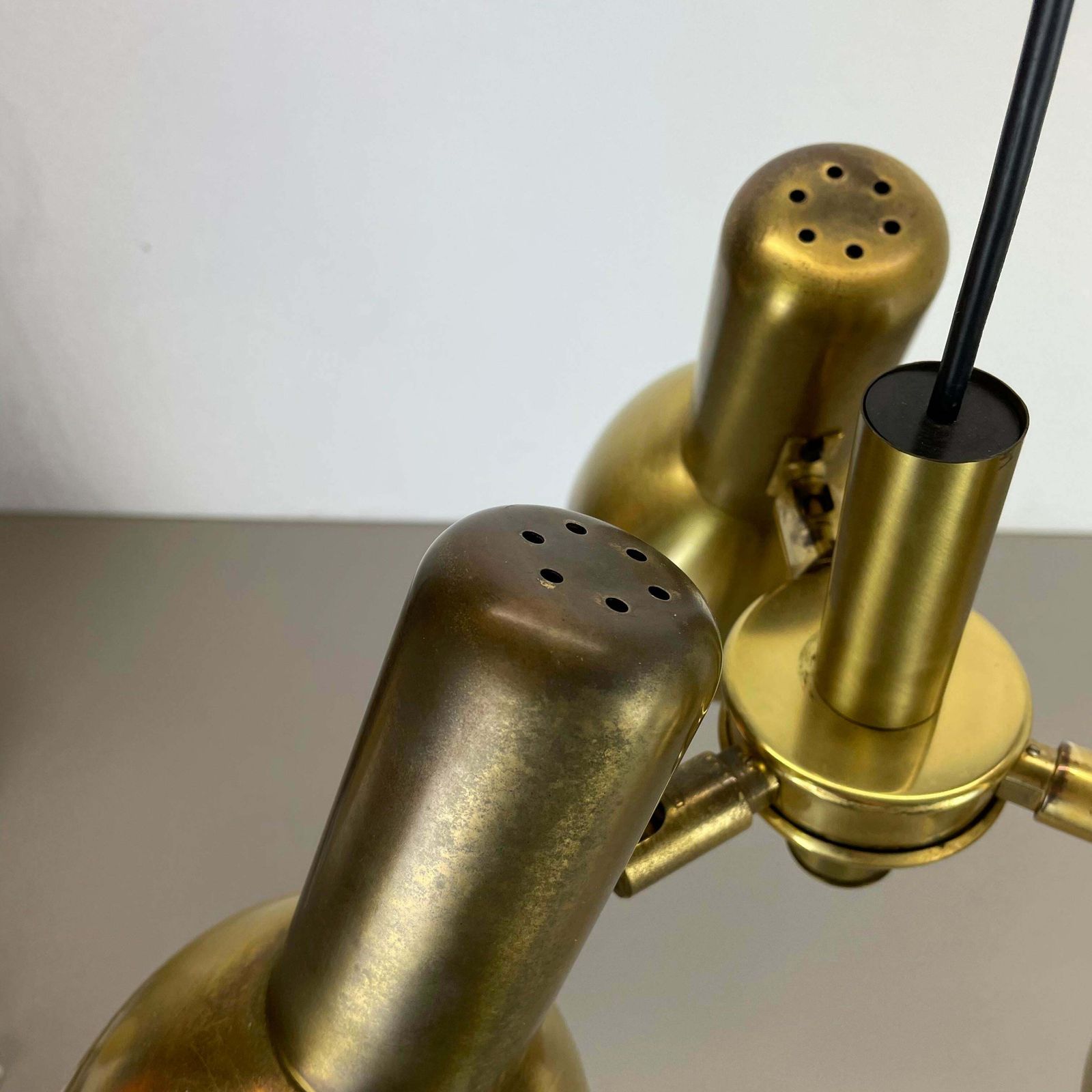 photo for sale 3 Spot Brass Tone Hanging Light Koch And Lowy Style Omi Lighting, Germany 1970