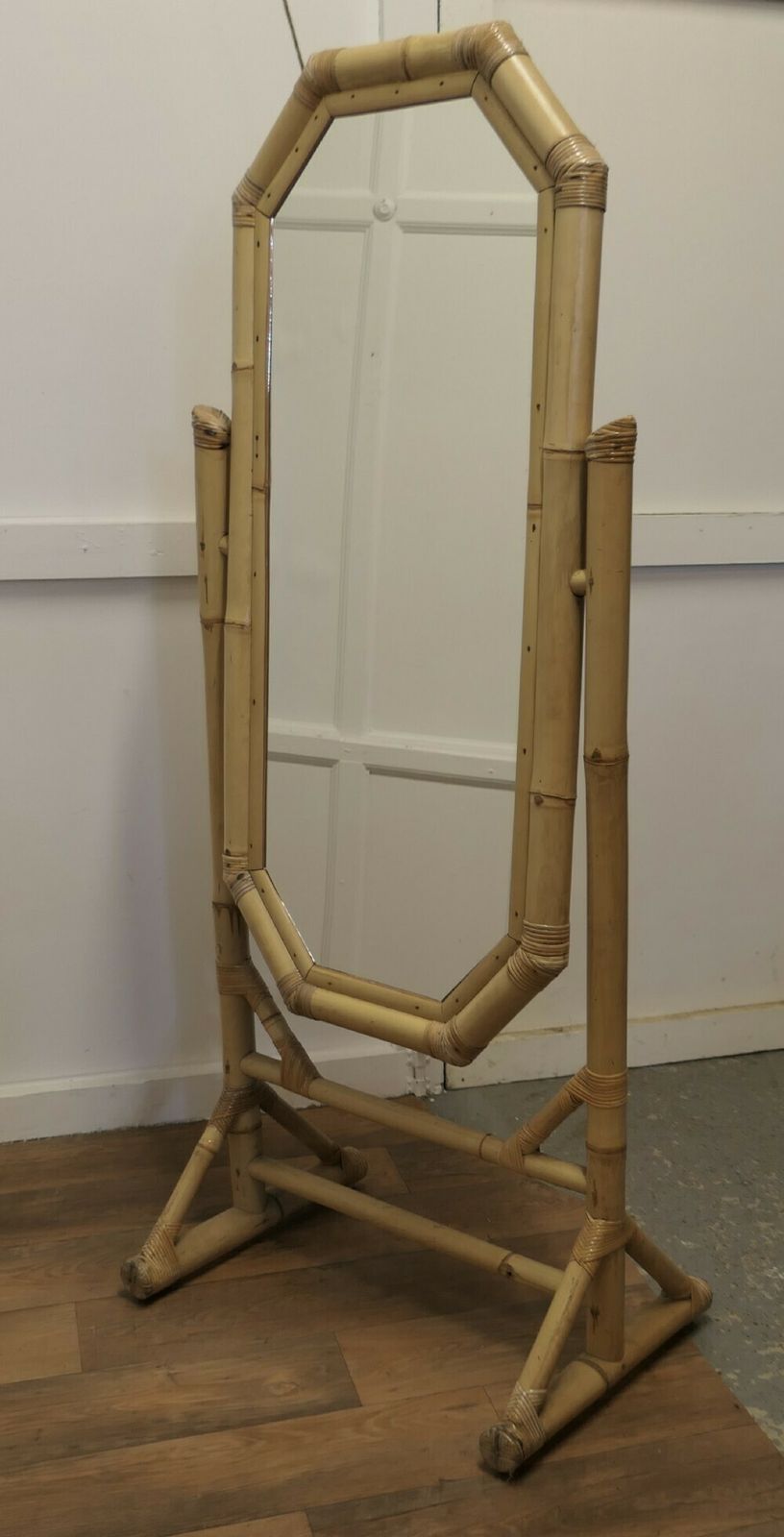 Art Deco Giant Bamboo Cheval Mirror