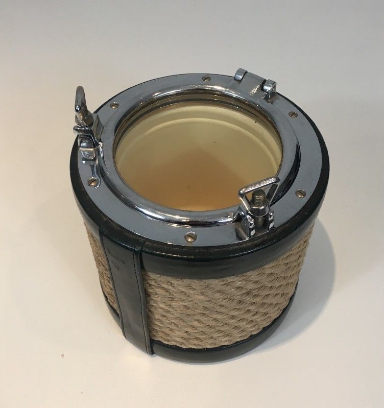 50s 29301: In The Style Of Jacques Adnet. Unusual Chrome, Leather And Rope Ice Bucket photo 816.0