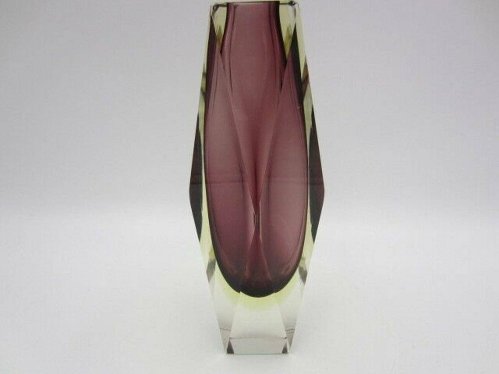photo furniture Geometric Purple And Golden Amber Murano Italy Sommerso Symmetric Art Glass Vase