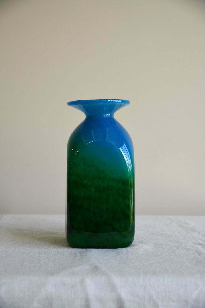 John Orwar Lake Ekenas Sweden Blue & Green Glass Vase photo for sale