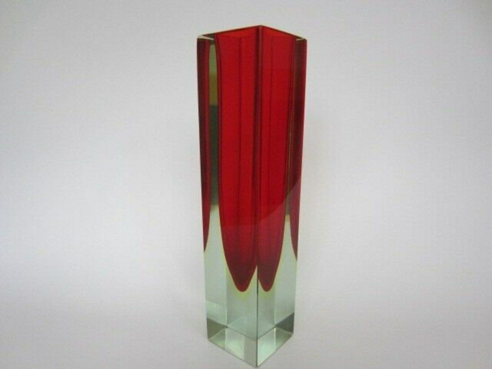 Monumental Vase Red Yellow Glowing Green Block Cut Murano Sommerso Art Glass photo buy