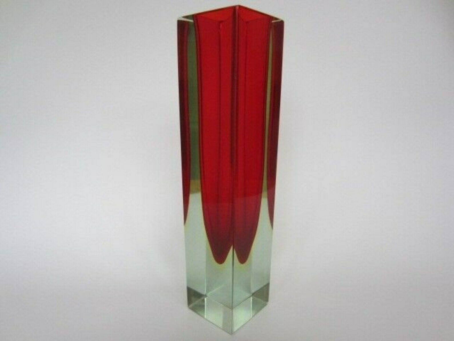 photo furniture Monumental Vase Red Yellow Glowing Green Block Cut Murano Sommerso Art Glass