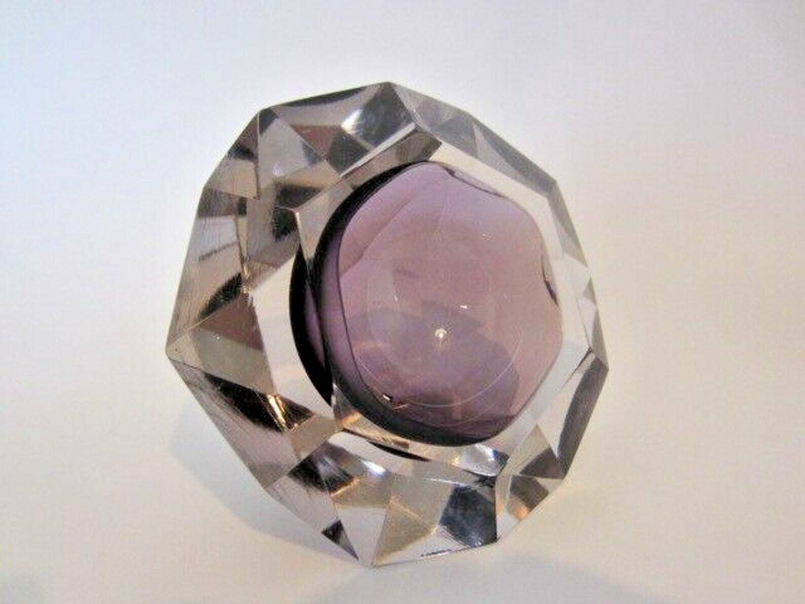 Flavio Poli Hand Made Purple Sommerso Diamond Faceted Murano Glass Bowl