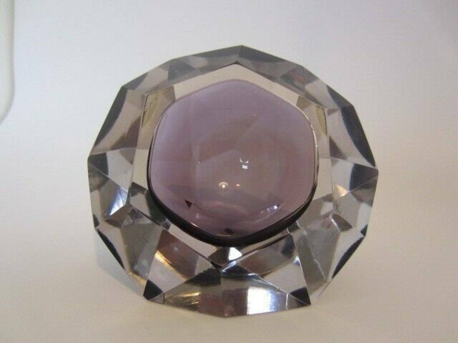 Flavio Poli Hand Made Purple Sommerso Diamond Faceted Murano Glass Bowl photo furniture