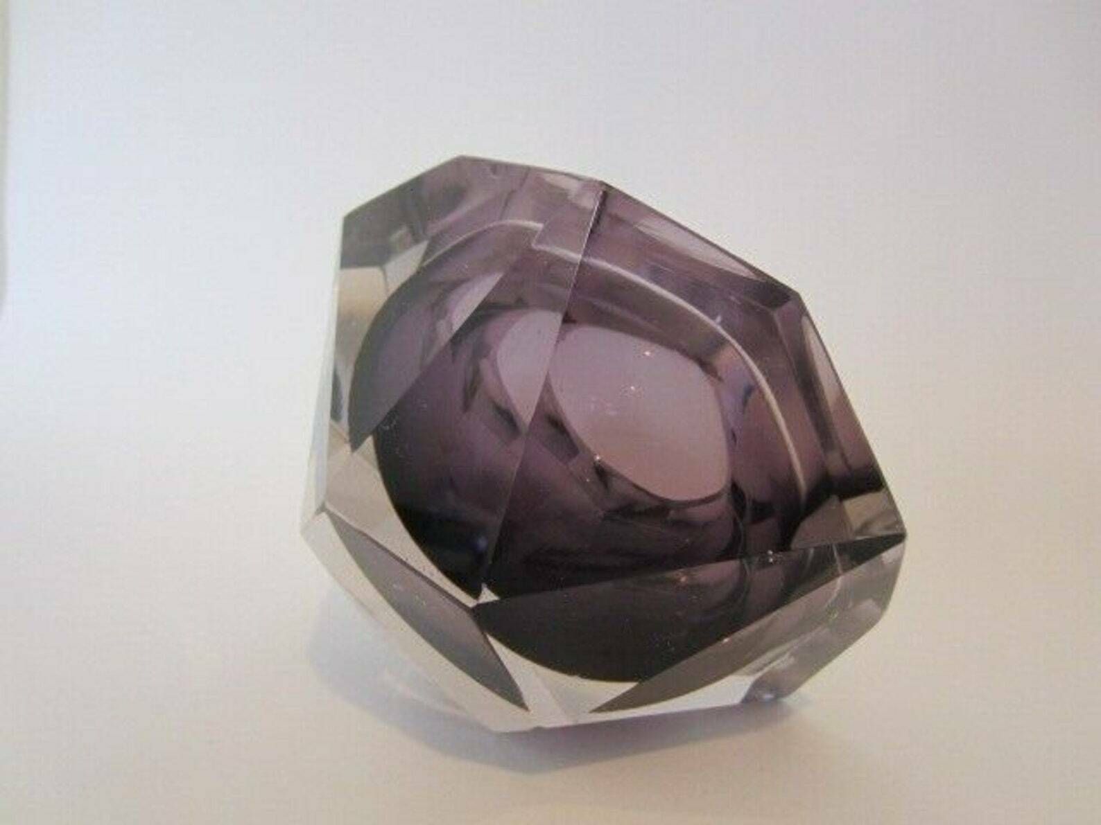 Flavio Poli Hand Made Purple Sommerso Diamond Faceted Murano Glass Bowl photo vinterior