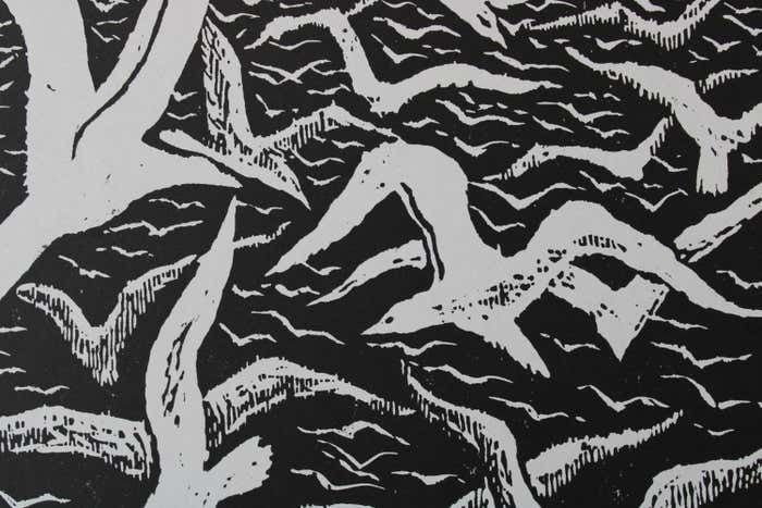 Nikolai Uvarov A Seagull Named Jonathan 1973. Paper, Linocut, photo for sale
