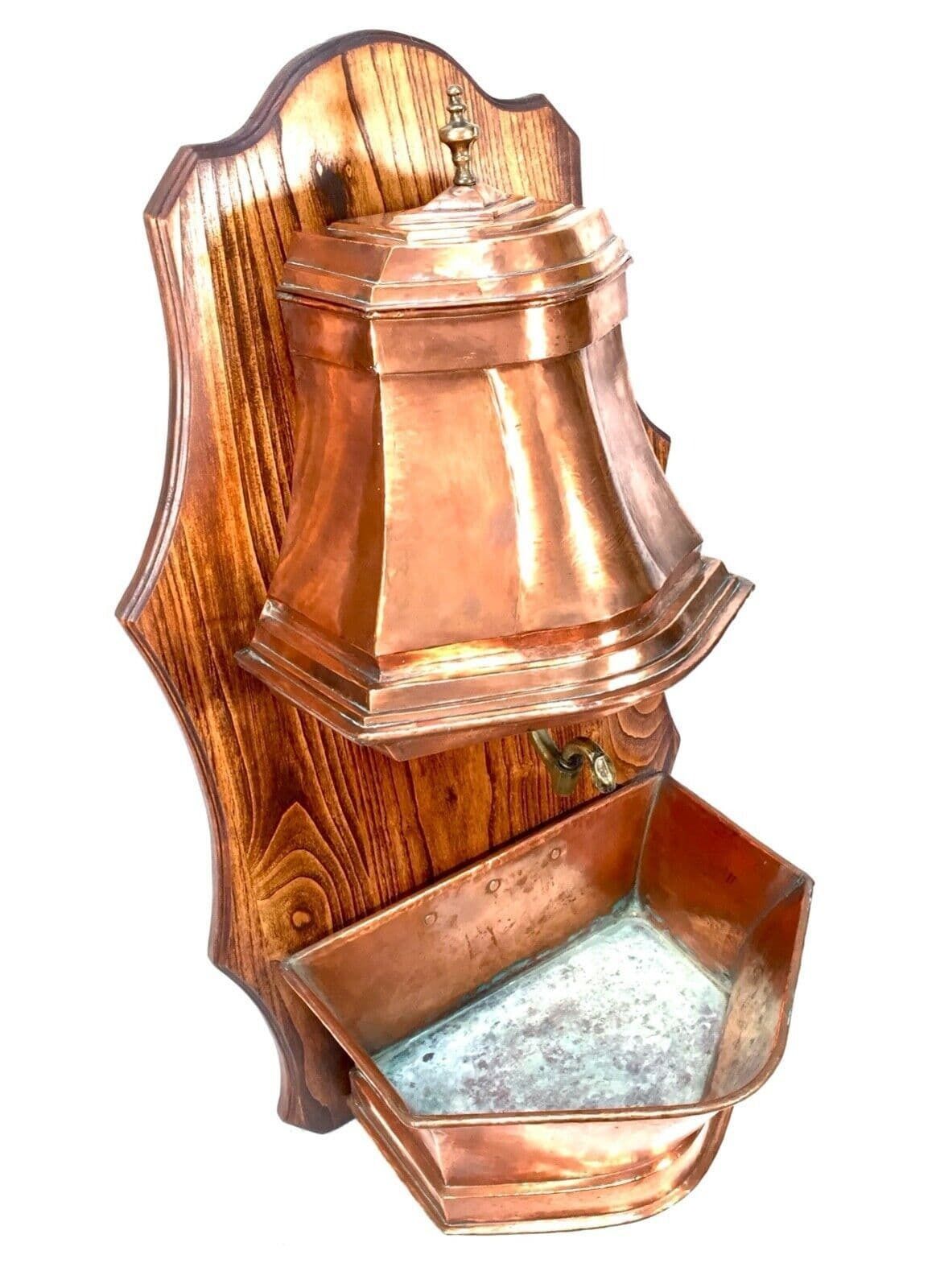 Antique French Copper Wall Fountain / Water Feature On Oak Display Board C1900 photo furniture
