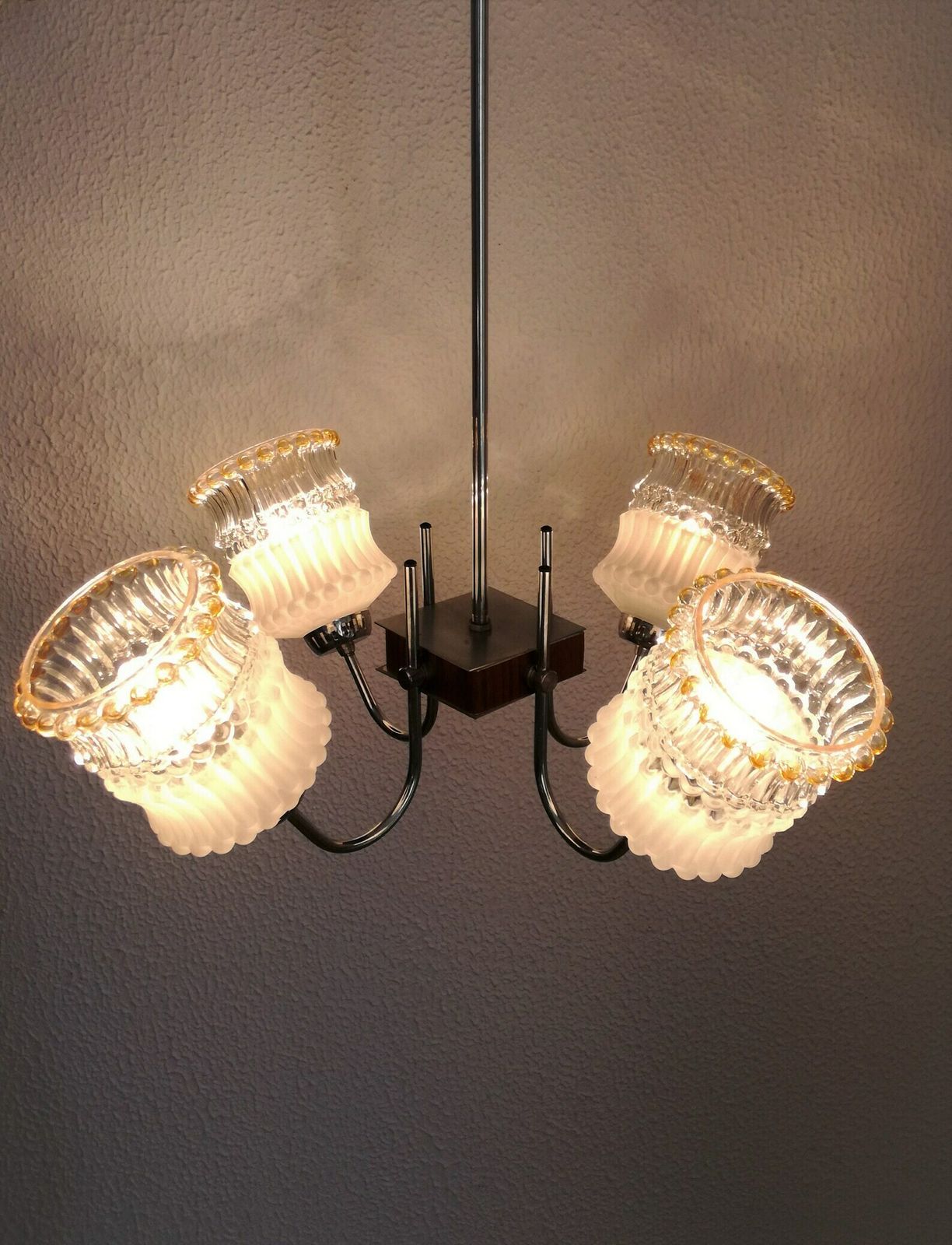 Vintage Ornate Glass And Metal Chandelier / Column Shape / Geometric / 60s Italy / Mid Century Modern Home photo for sale